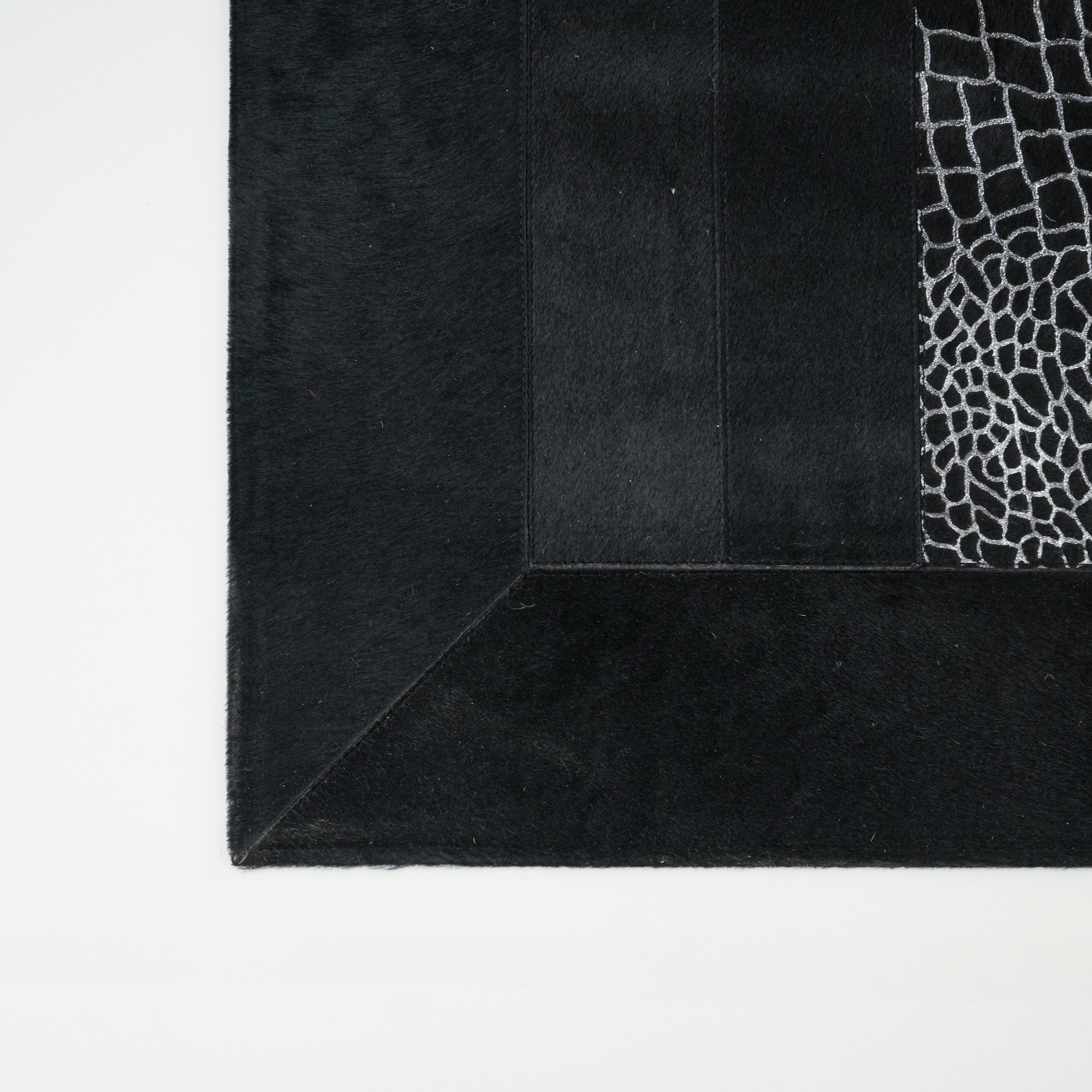 Geometric Patterned Black Leather Rug