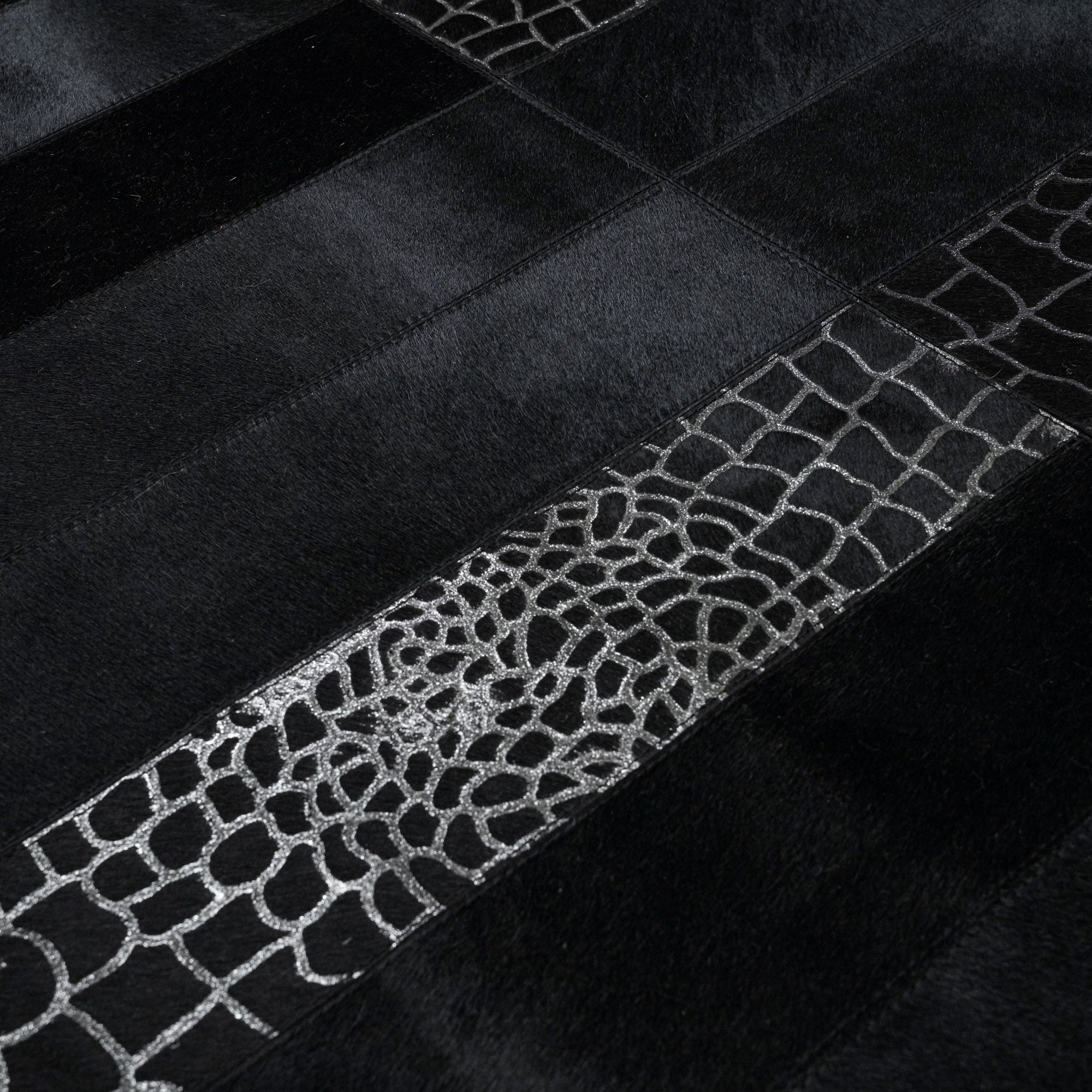 Geometric Patterned Black Leather Rug