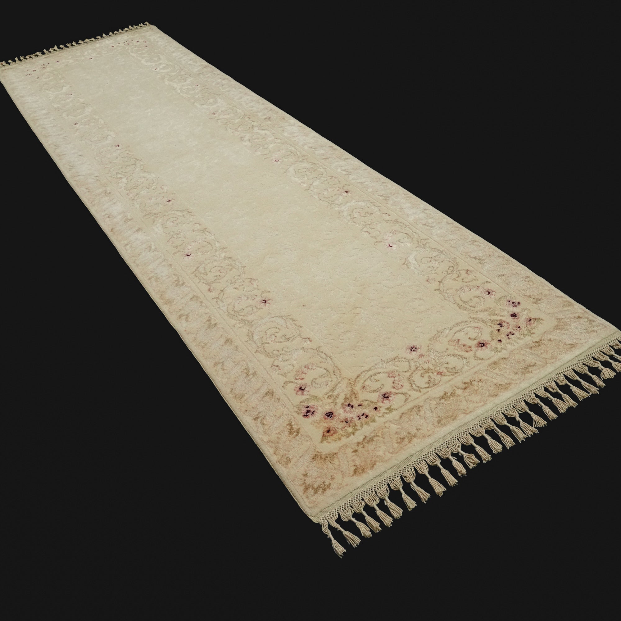 Hanzâde Series Handwoven Floral Pattern Cream Silk Carpet