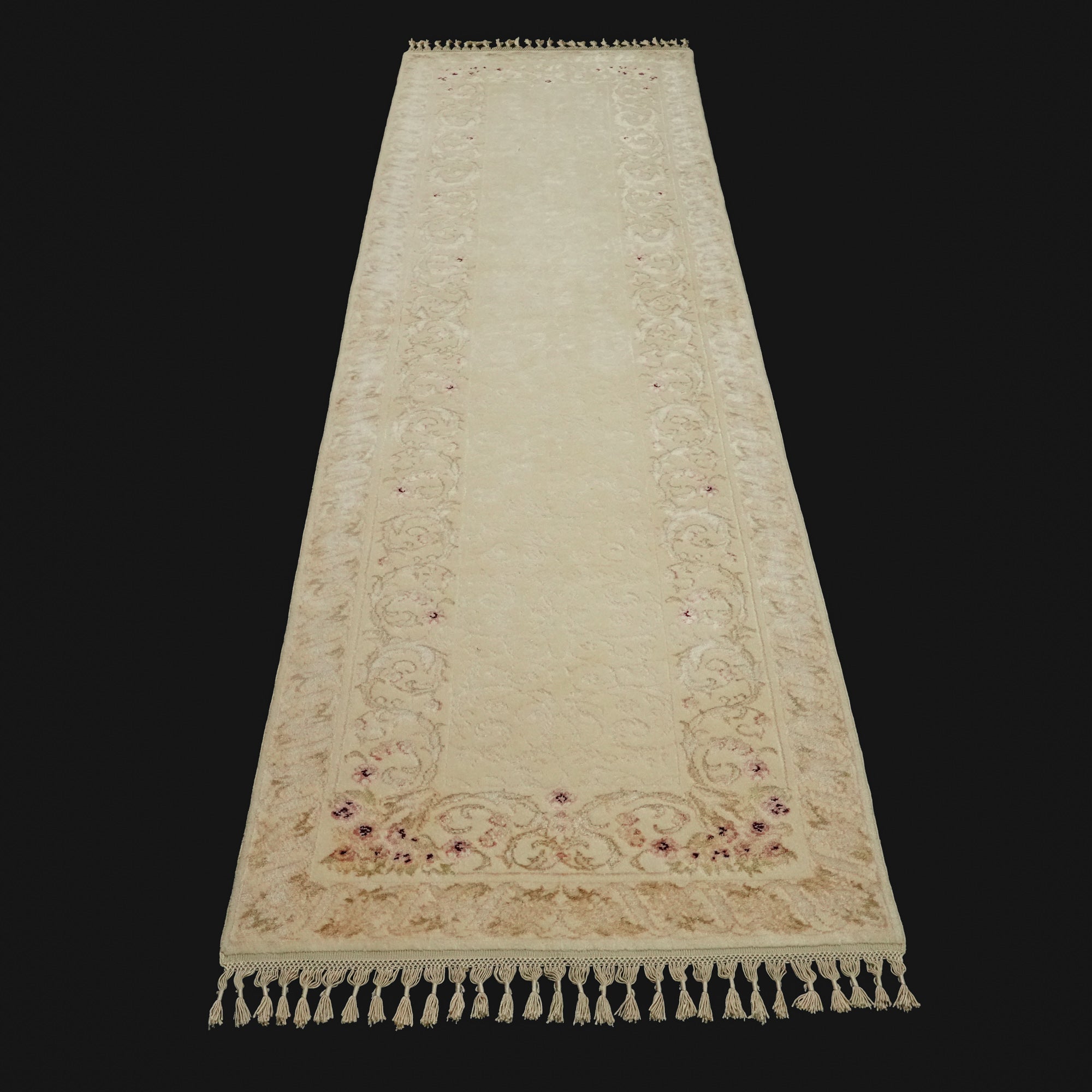 Hanzâde Series Handwoven Floral Pattern Cream Silk Carpet