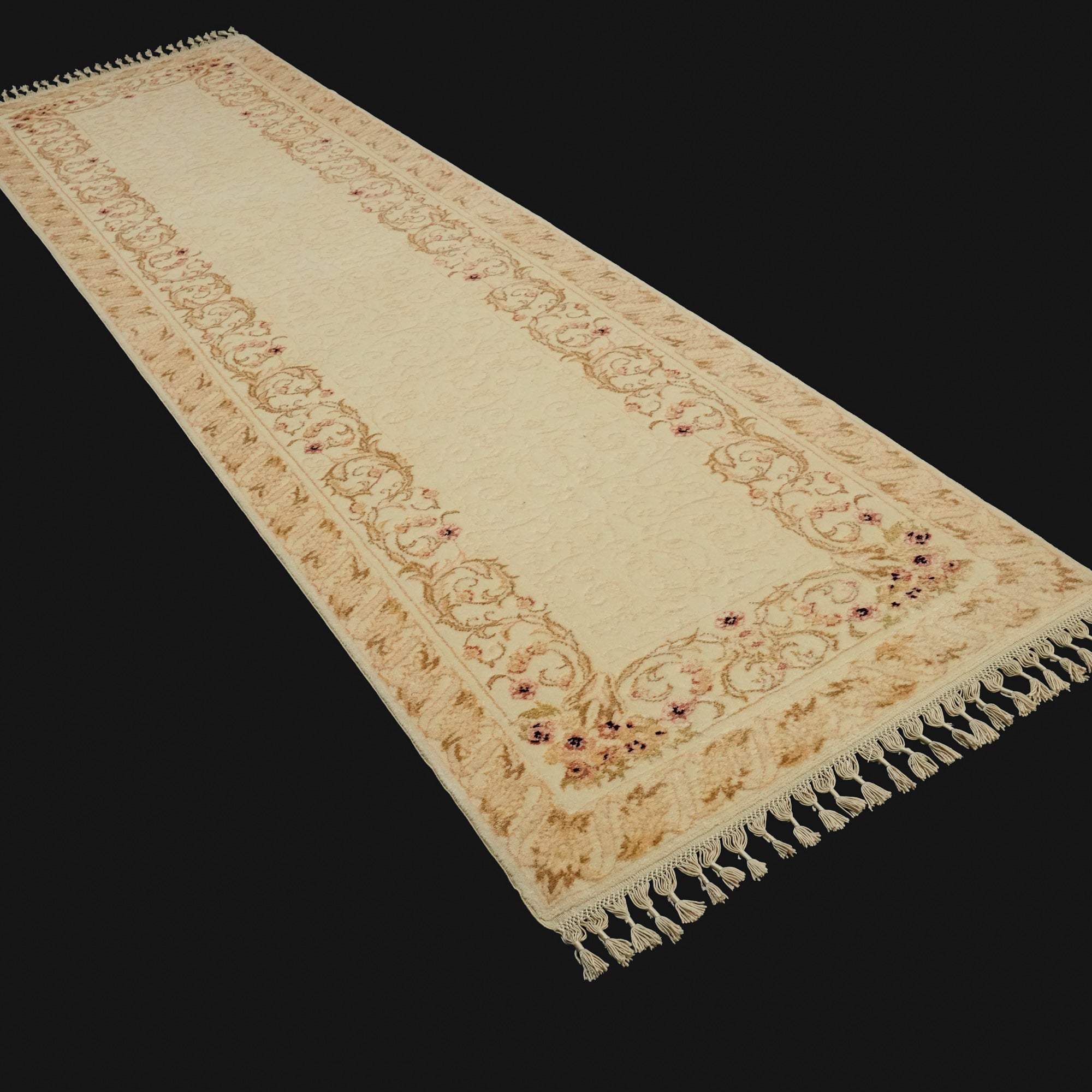 Hanzâde Series Handwoven Floral Pattern Cream Silk Carpet