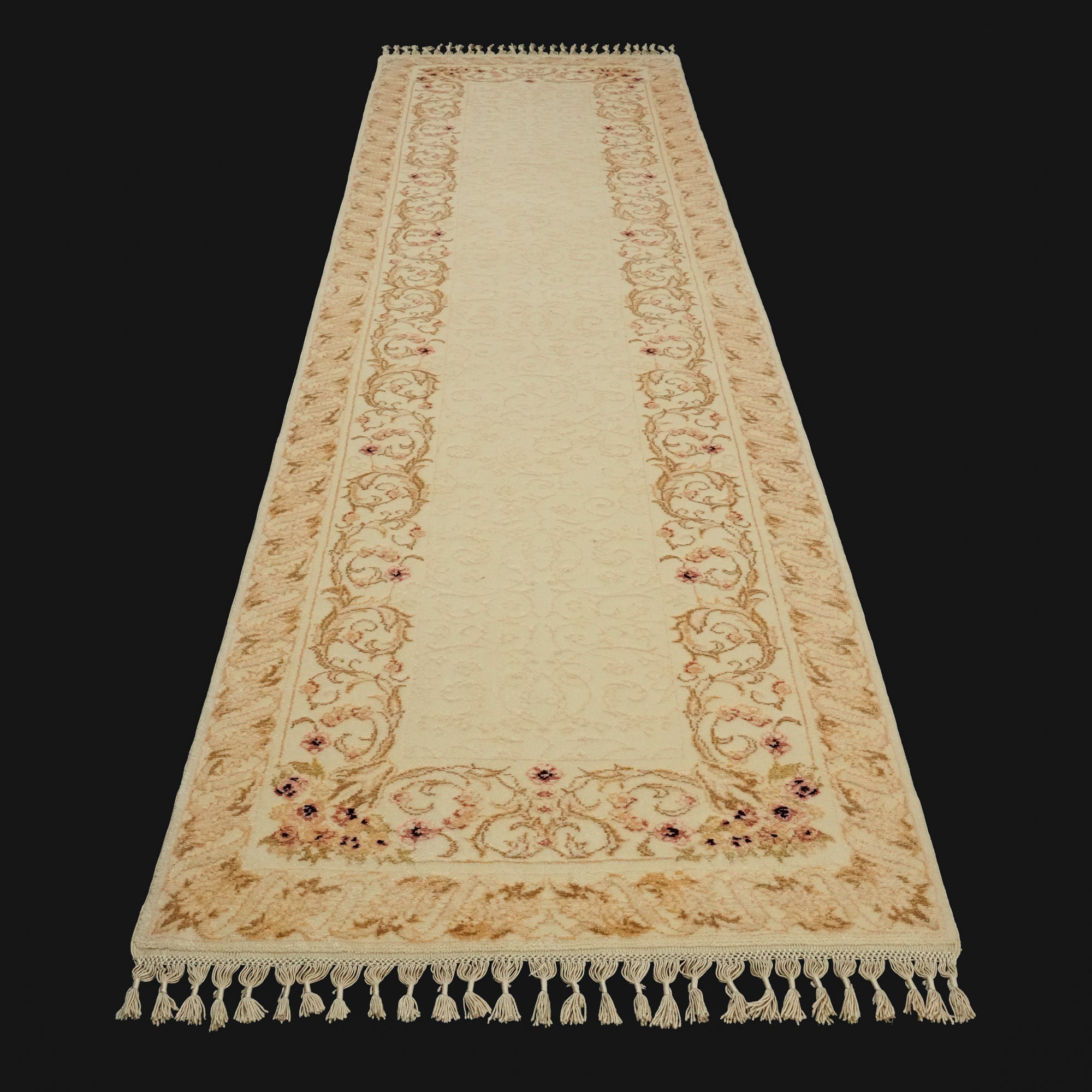 Hanzâde Series Handwoven Floral Pattern Cream Silk Carpet