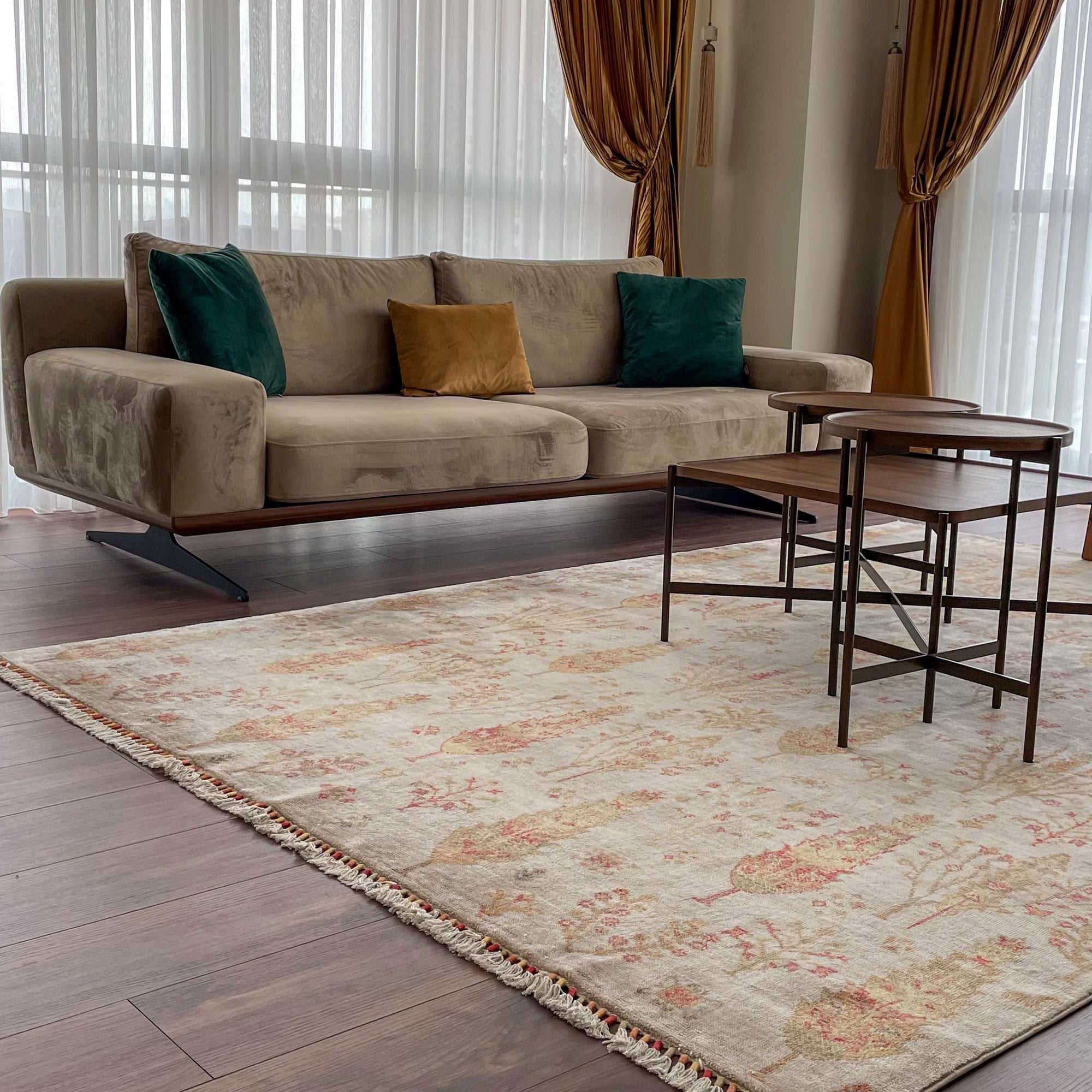 Zara Series Authentic Patterned Cream Bamboo Carpet