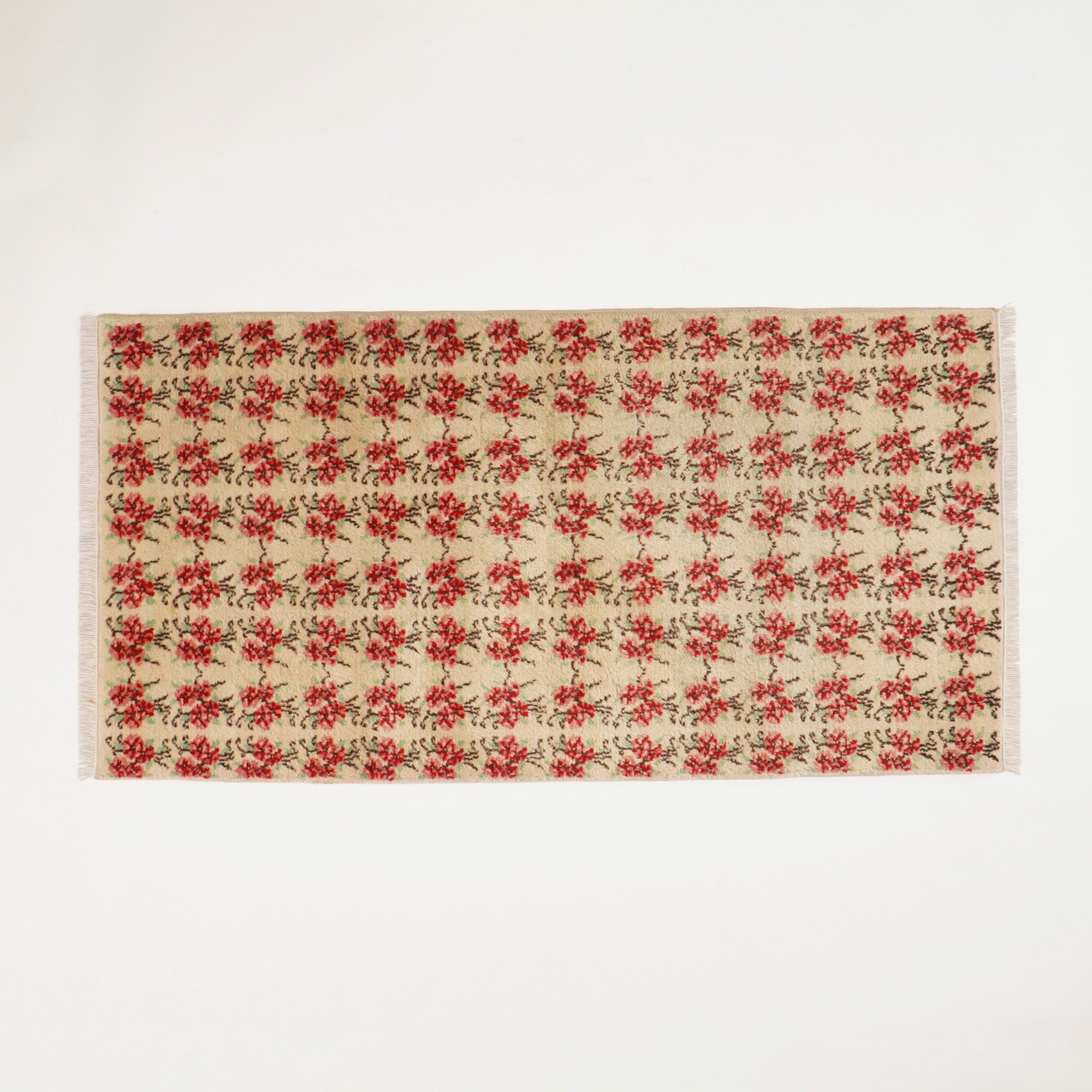 Second Hand Floral Patterned Red Hand Woven Cotton Wool Isparta Carpet