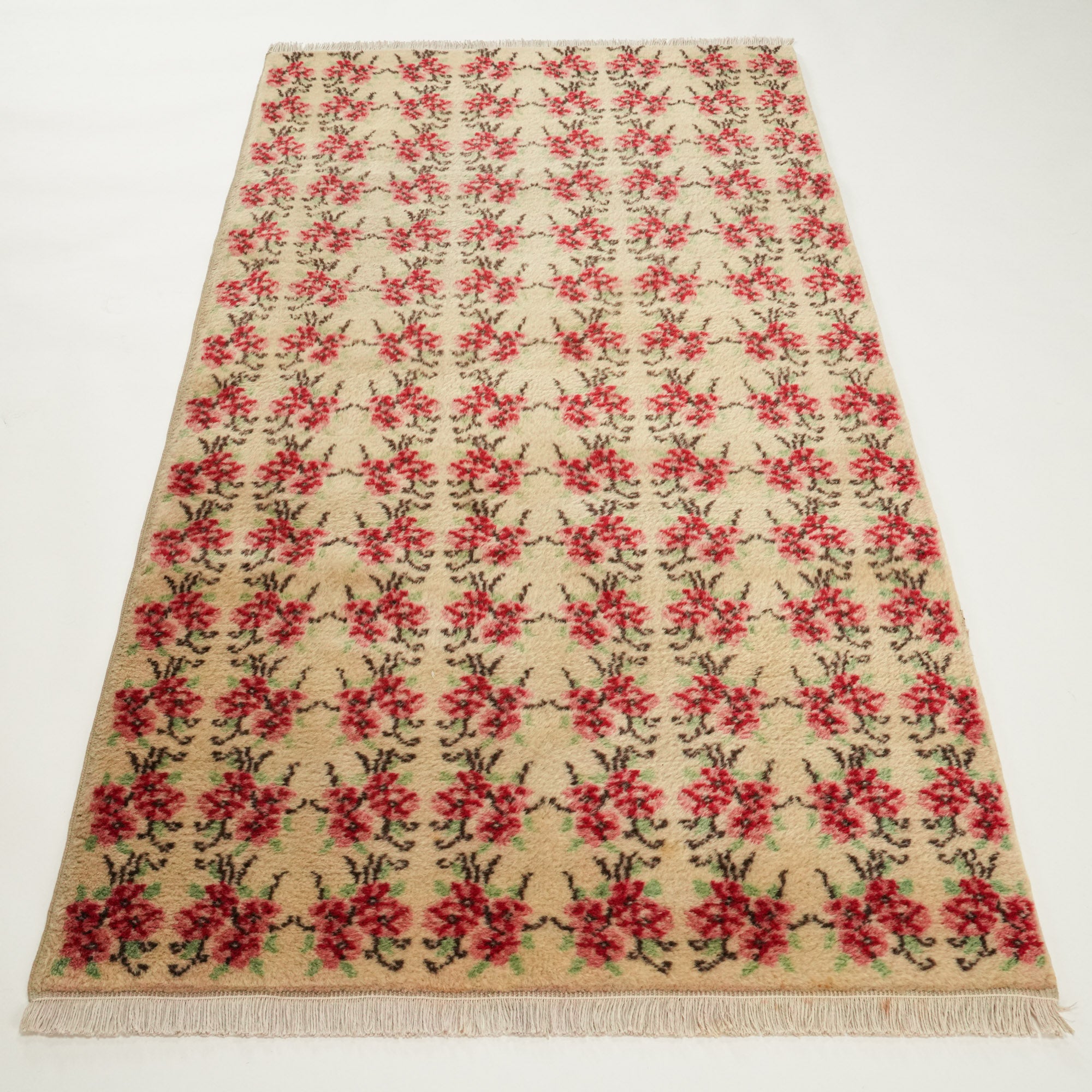 Second Hand Floral Patterned Red Hand Woven Cotton Wool Isparta Carpet