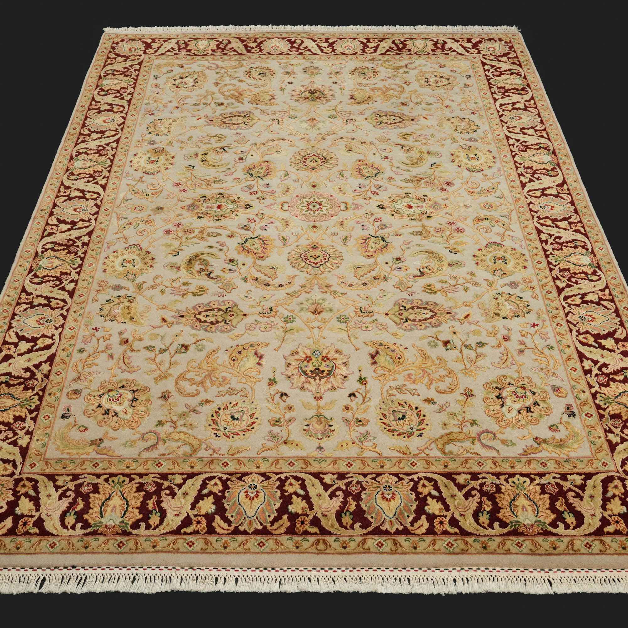 Jaipur Series Hand-Woven Silk Uşak Patterned Gray Carpet