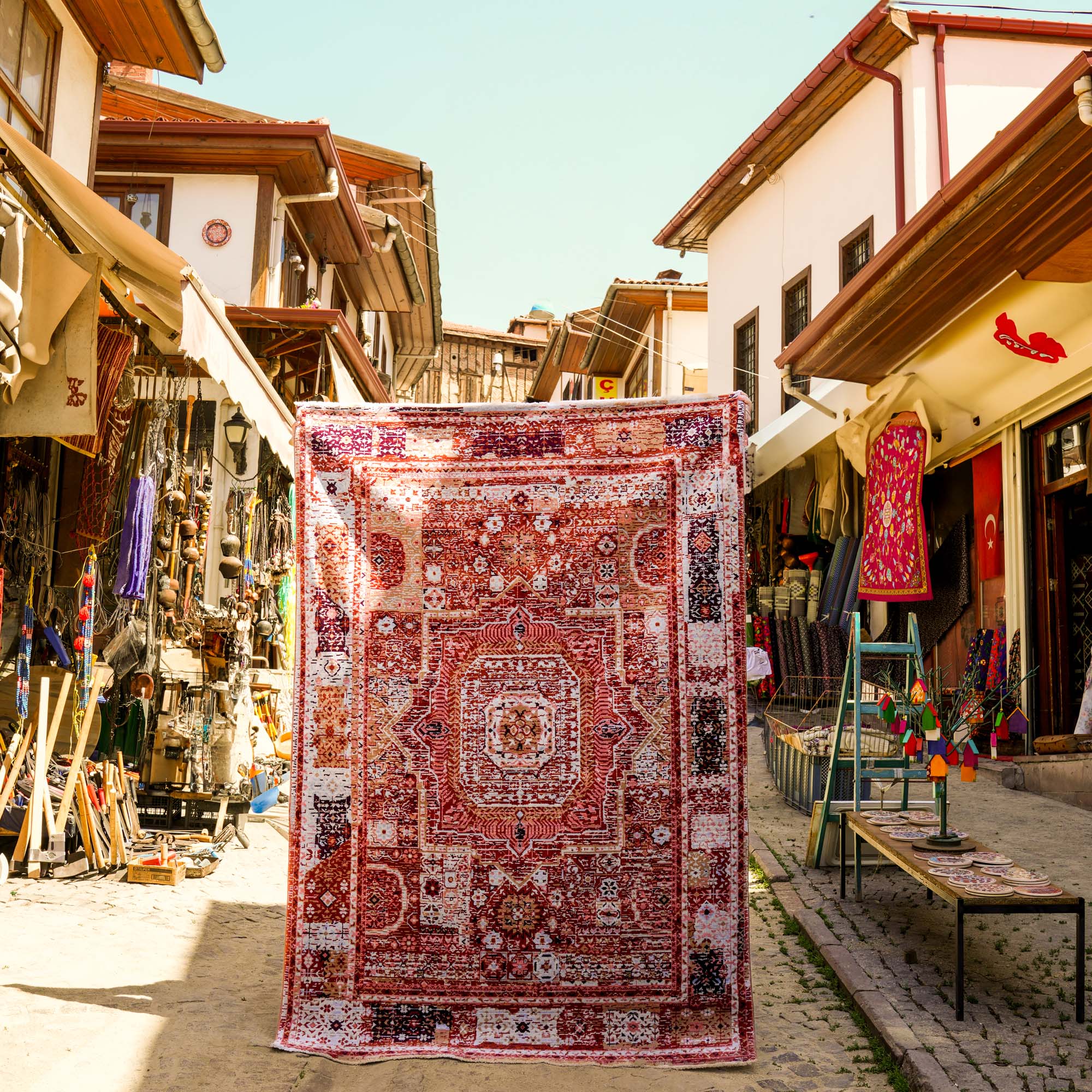 Tempus Series Mamluk Patterned Orange Wool-Bamboo Special Loom Carpet