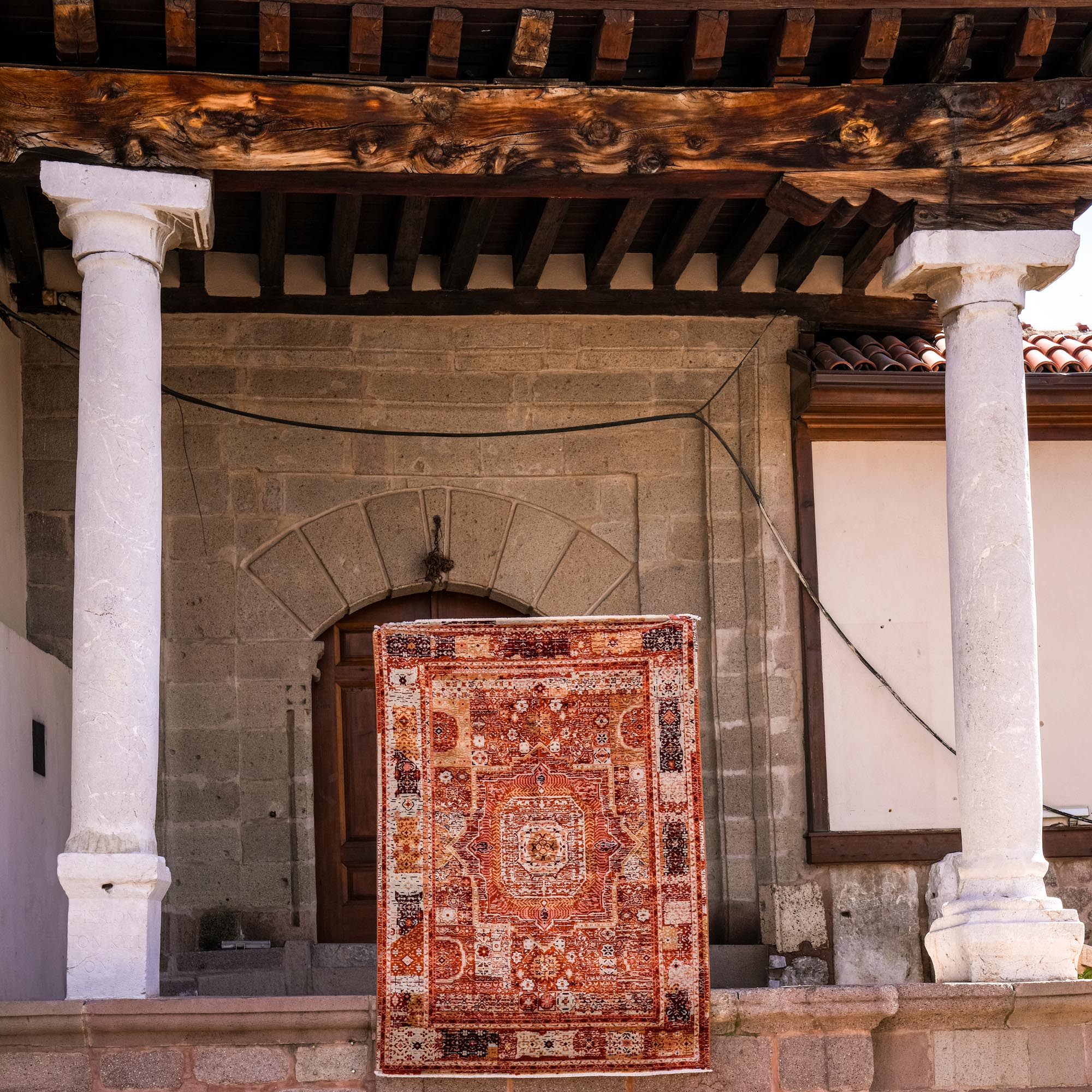 Tempus Series Mamluk Patterned Orange Wool-Bamboo Special Loom Carpet