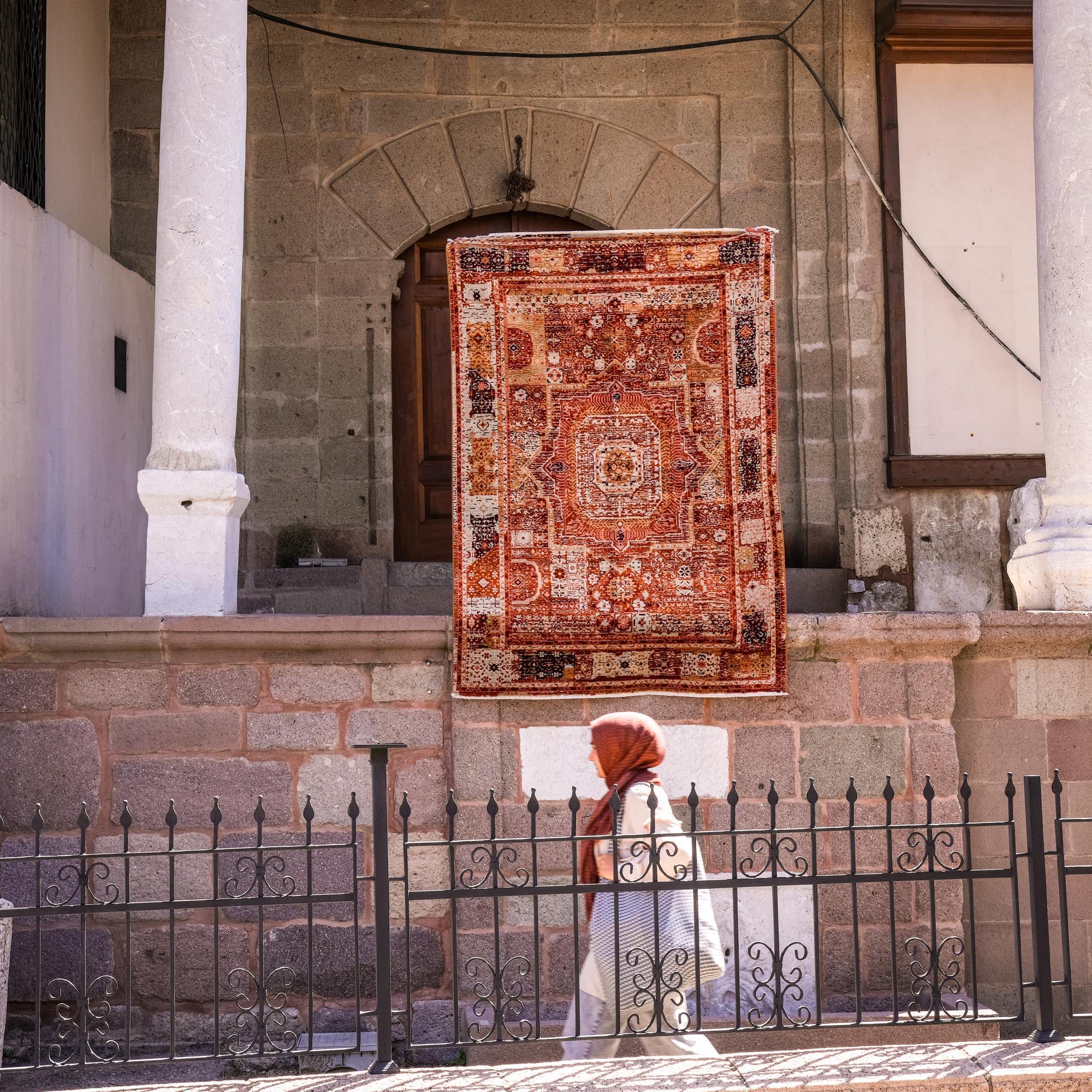 Tempus Series Mamluk Patterned Orange Wool-Bamboo Special Loom Carpet