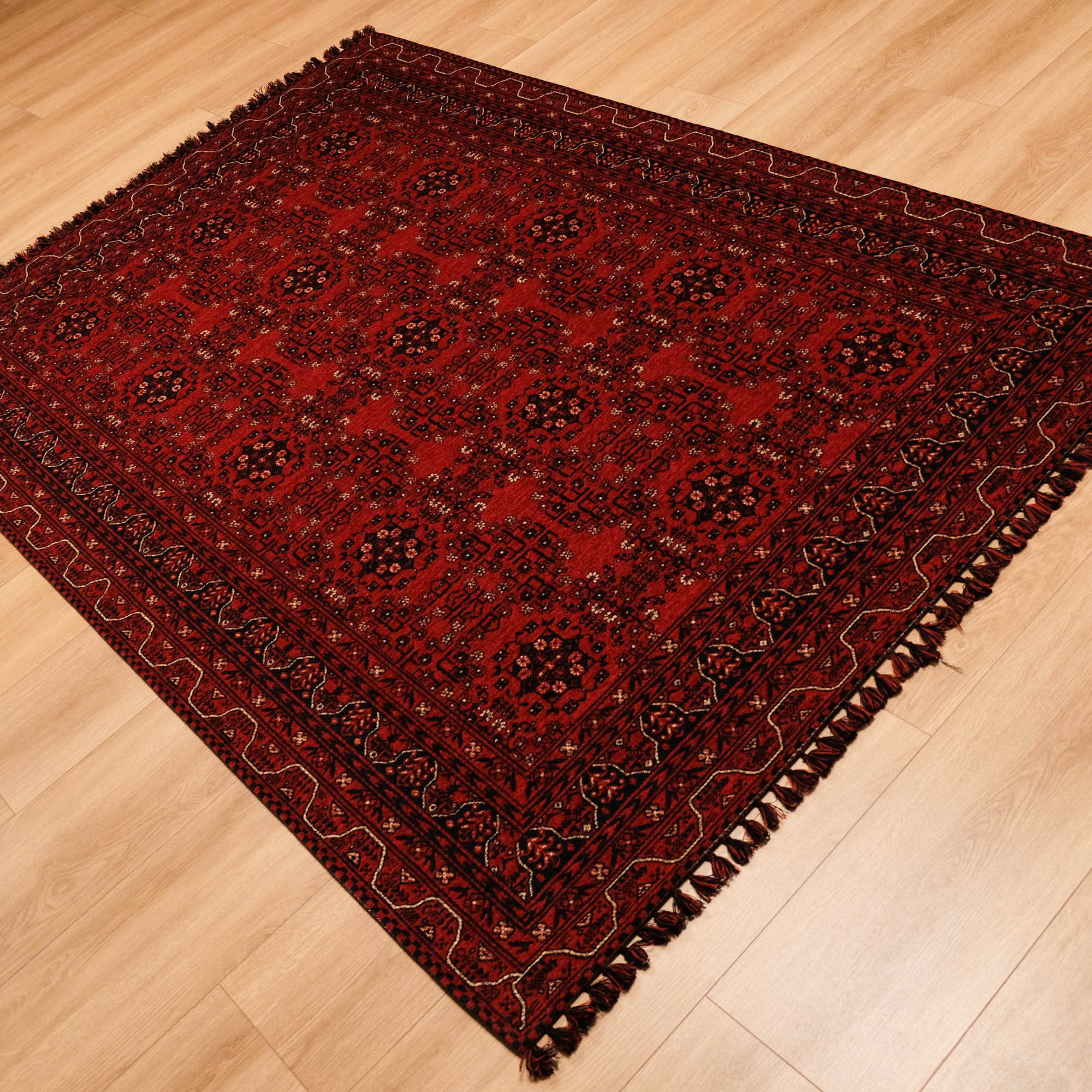 Amber Series Burgundy Red Machine Woven Afghan Patterned Acrylic Carpet