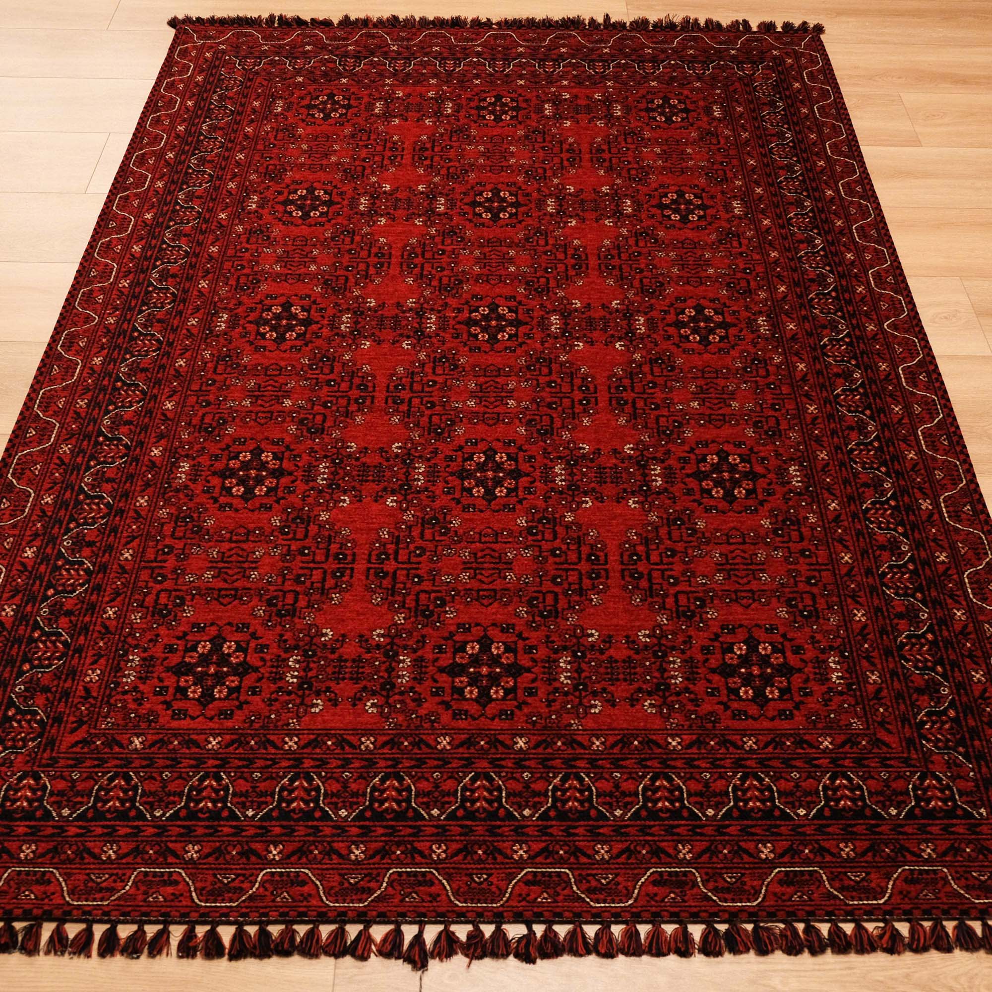 Amber Series Burgundy Red Machine Woven Afghan Patterned Acrylic Carpet