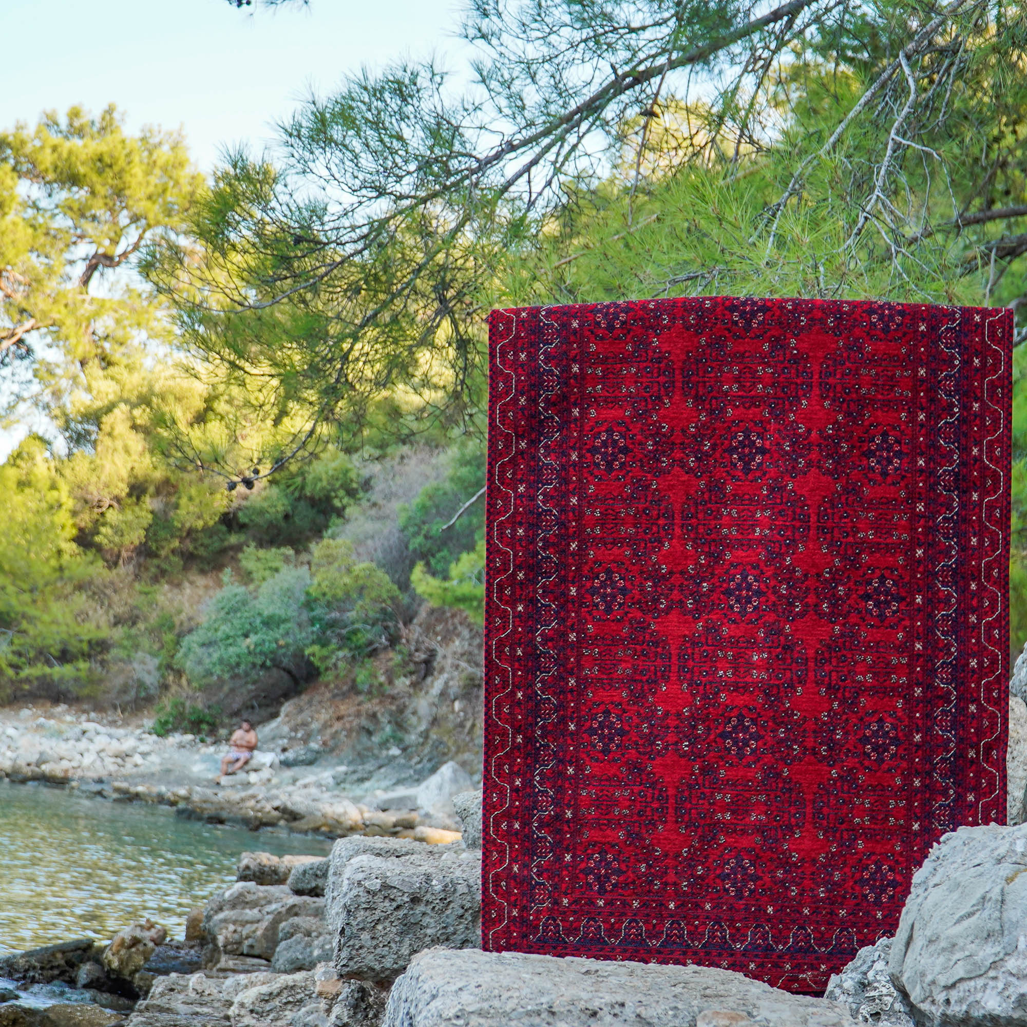 Amber Series Burgundy Red Machine Woven Afghan Patterned Acrylic Carpet