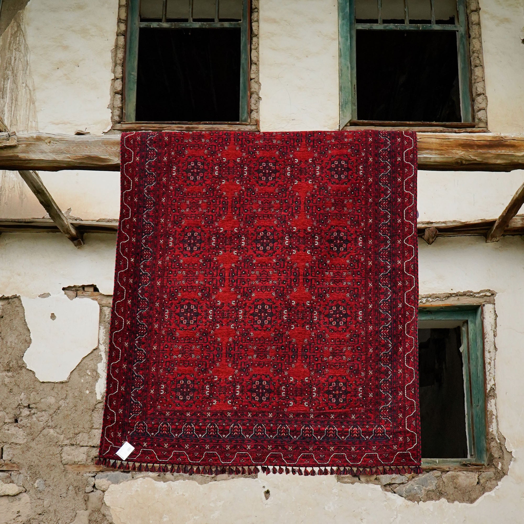 Amber Series Burgundy Red Machine Woven Afghan Patterned Acrylic Carpet