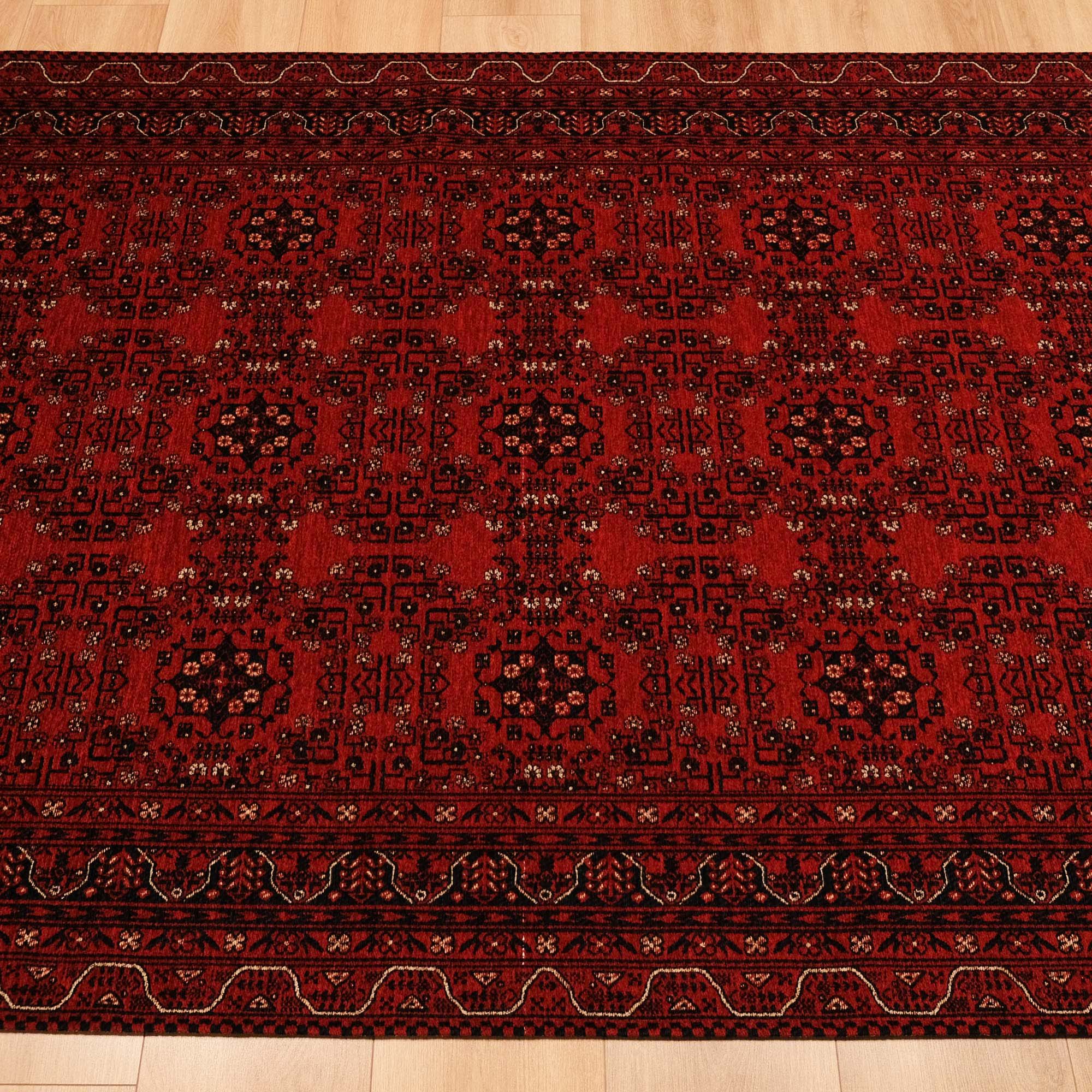 Amber Series Burgundy Red Machine Woven Afghan Patterned Acrylic Carpet