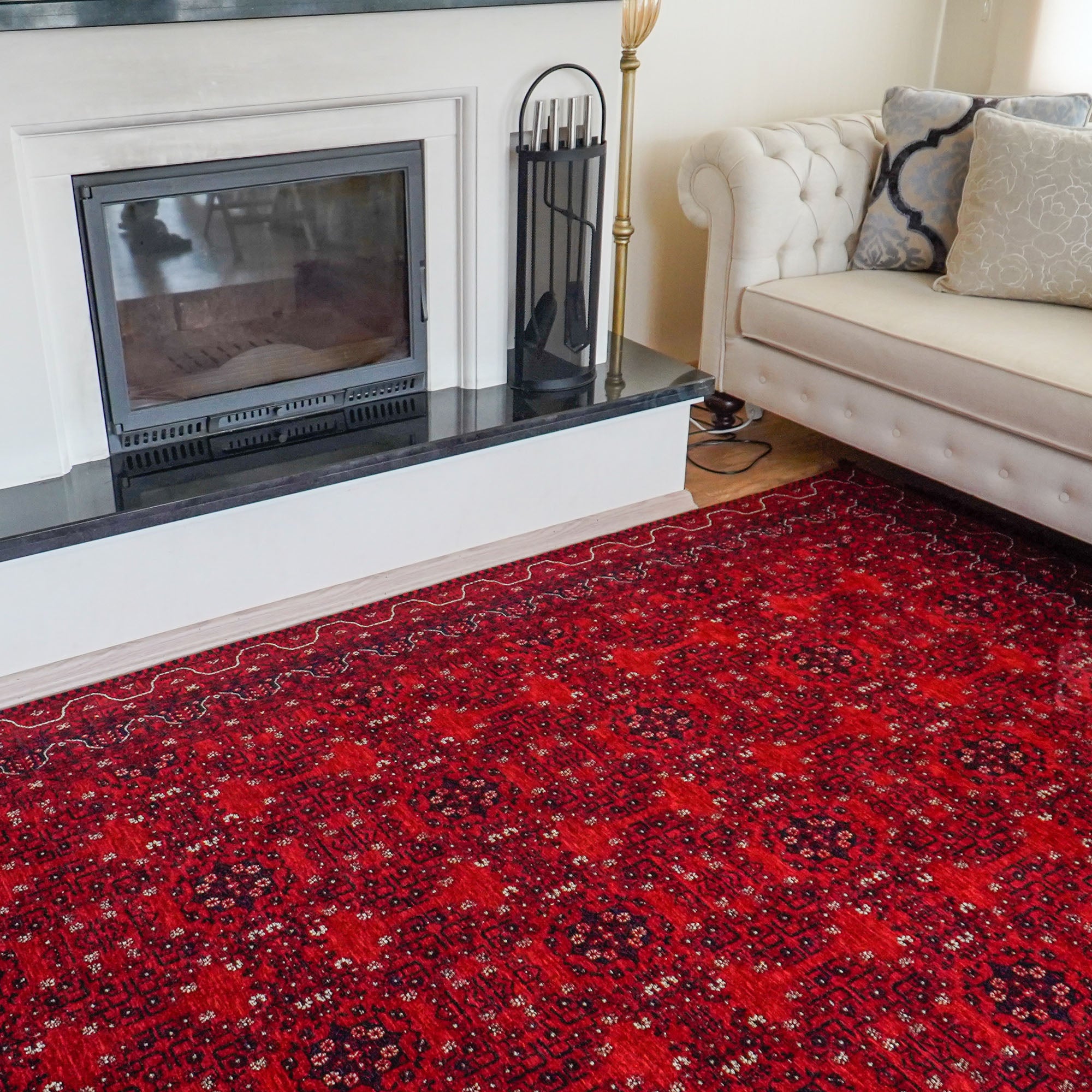 Amber Series Burgundy Red Machine Woven Afghan Patterned Acrylic Carpet