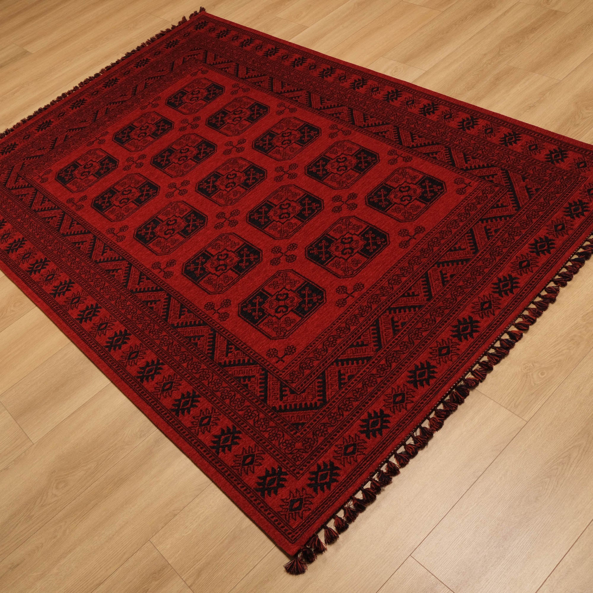 Amber Series Machine Woven Afghan Patterned Burgundy Acrylic Carpet