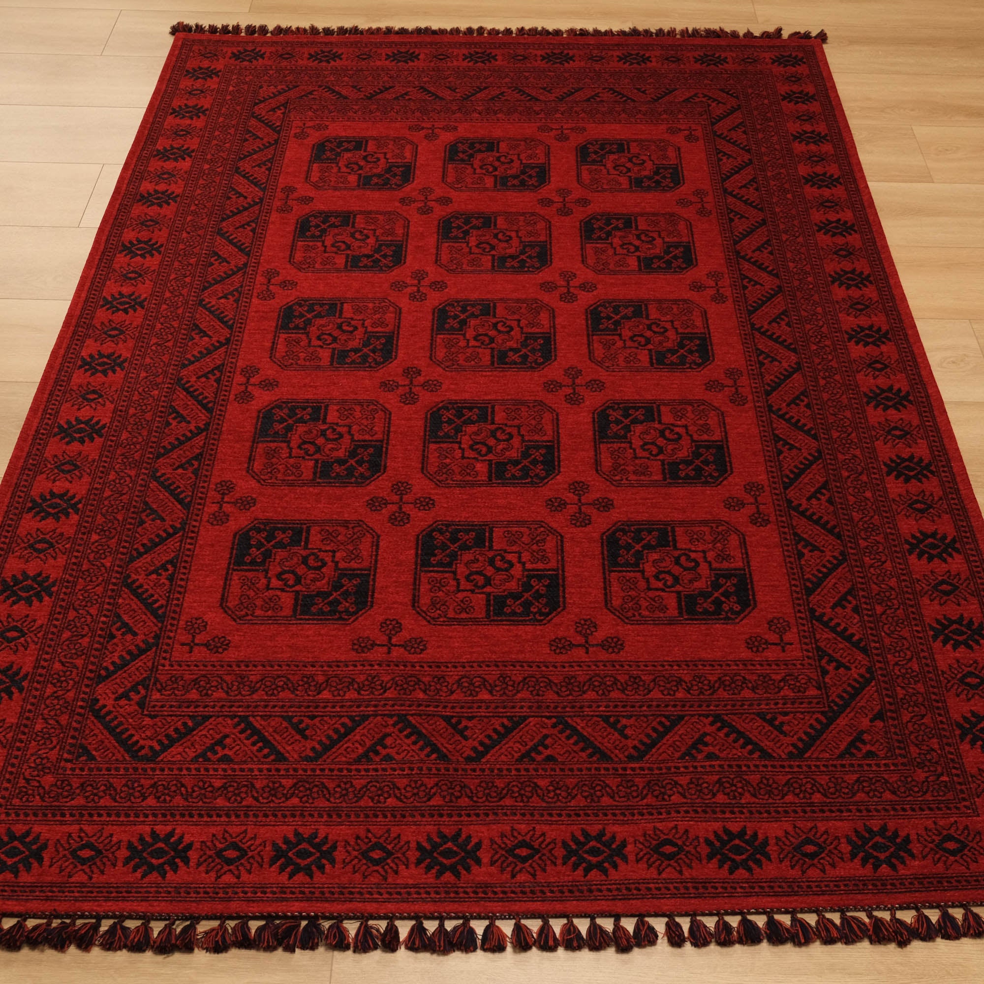 Amber Series Machine Woven Afghan Patterned Burgundy Acrylic Carpet