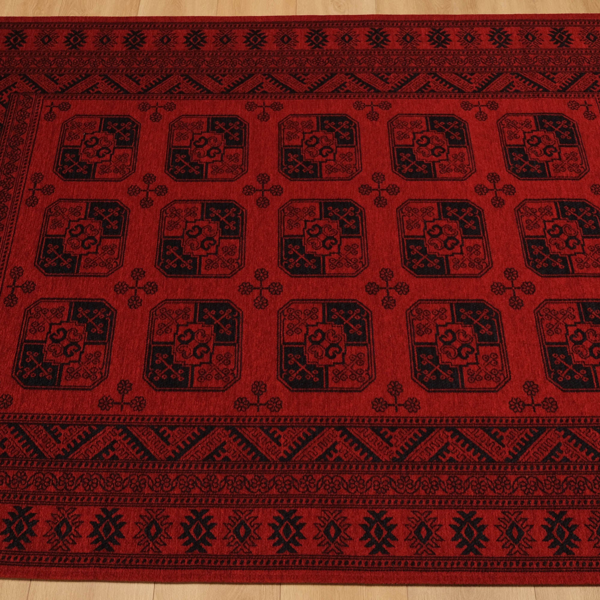 Amber Series Machine Woven Afghan Patterned Burgundy Acrylic Carpet