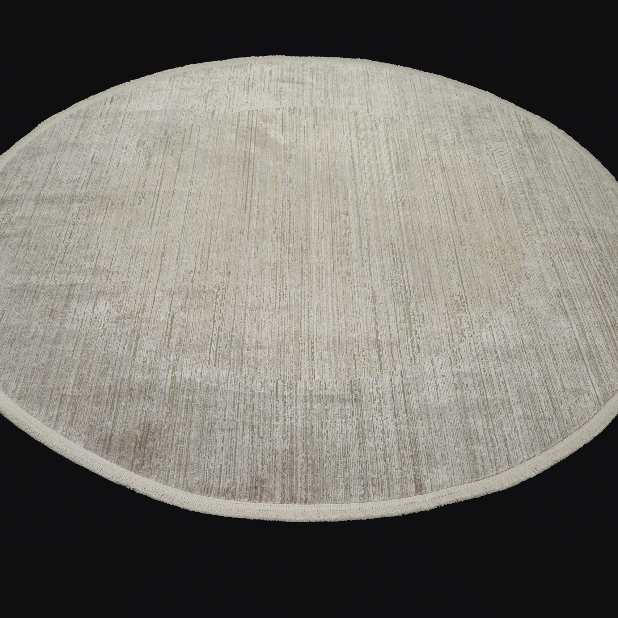 Lapis Series Frame Patterned Beige Round Carpet