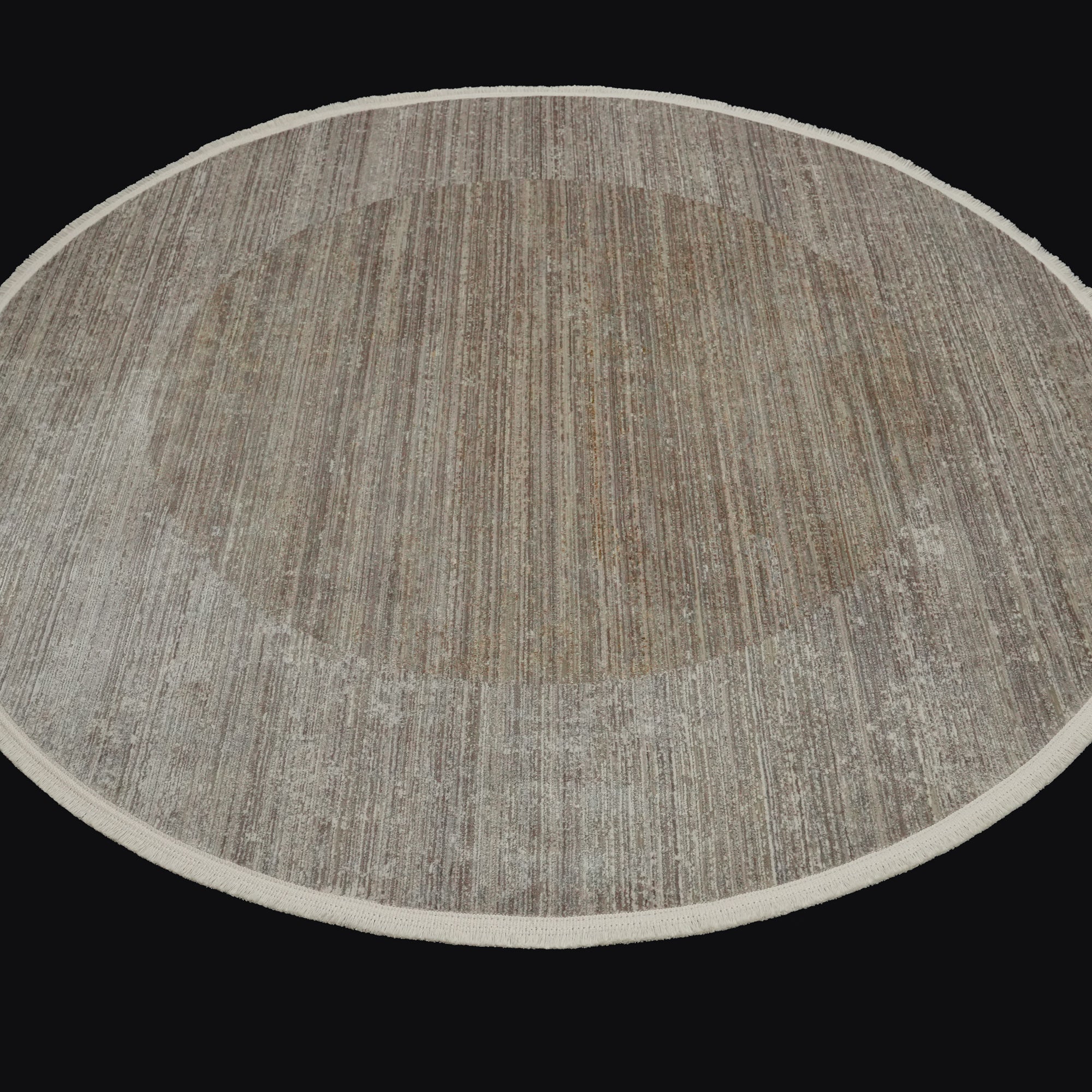 Lapis Series Frame Patterned Beige Round Carpet