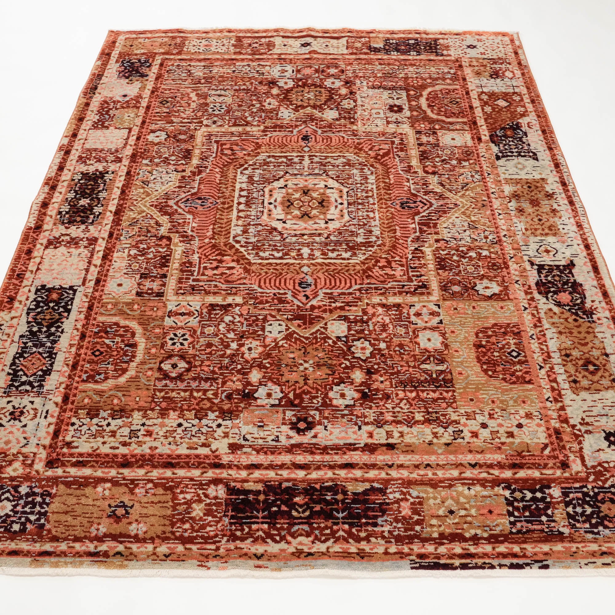 Tempus Series Mamluk Patterned Orange Wool-Bamboo Special Loom Carpet