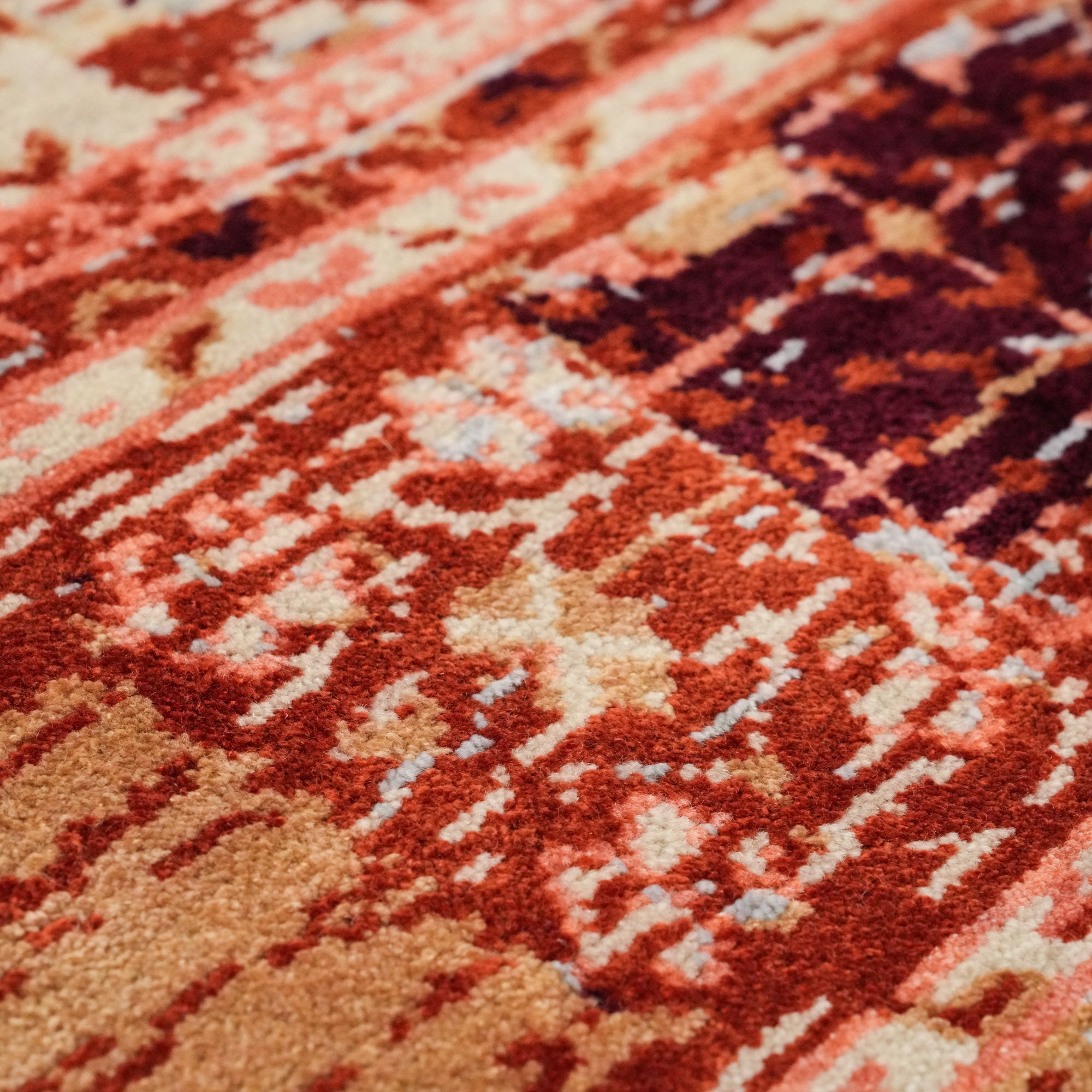 Tempus Series Mamluk Patterned Orange Wool-Bamboo Special Loom Carpet