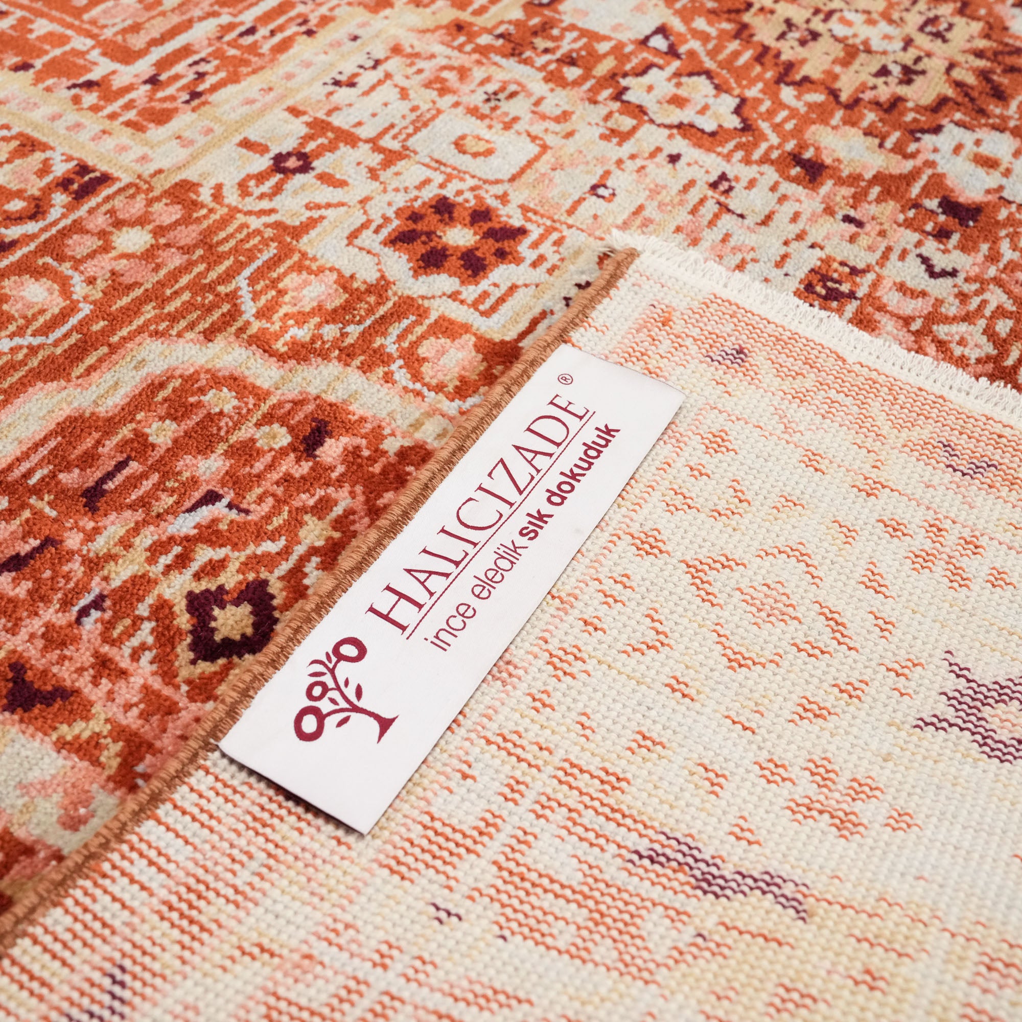 Tempus Series Mamluk Patterned Orange Wool-Bamboo Special Loom Carpet