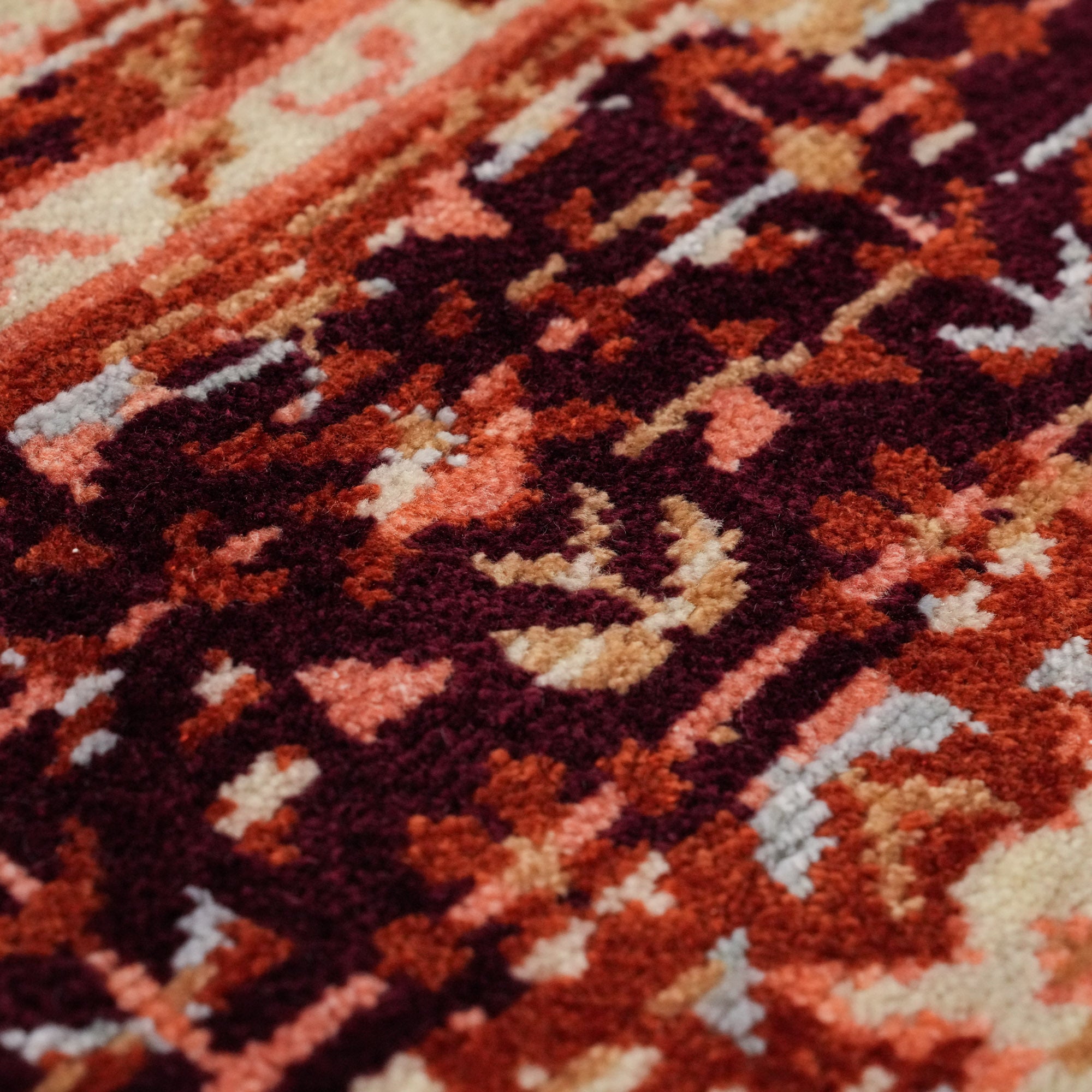 Tempus Series Mamluk Patterned Orange Wool-Bamboo Special Loom Carpet