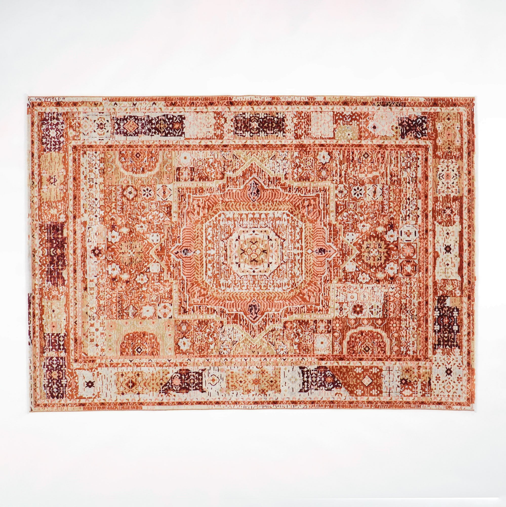 Tempus Series Mamluk Patterned Orange Wool-Bamboo Special Loom Carpet