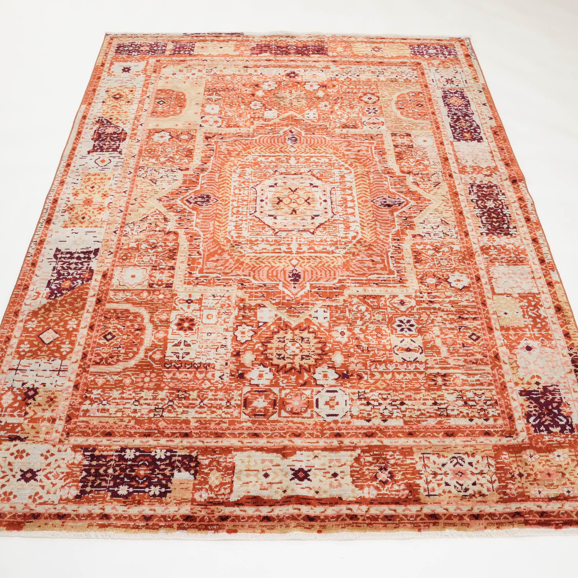 Tempus Series Mamluk Patterned Orange Wool-Bamboo Special Loom Carpet