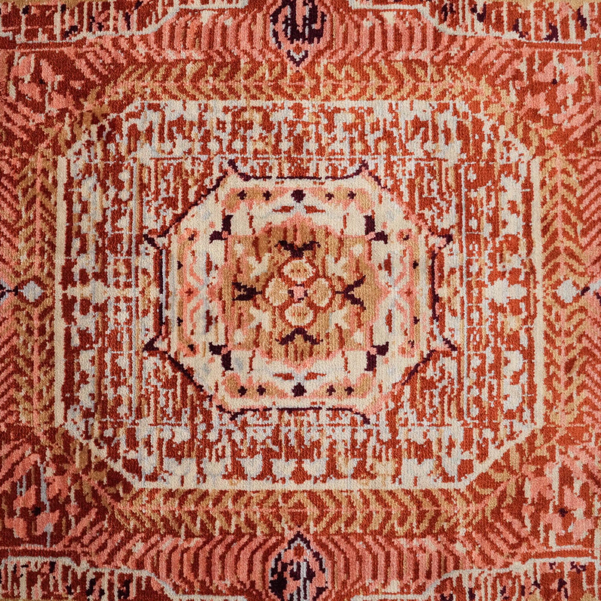 Tempus Series Mamluk Patterned Orange Wool-Bamboo Special Loom Carpet