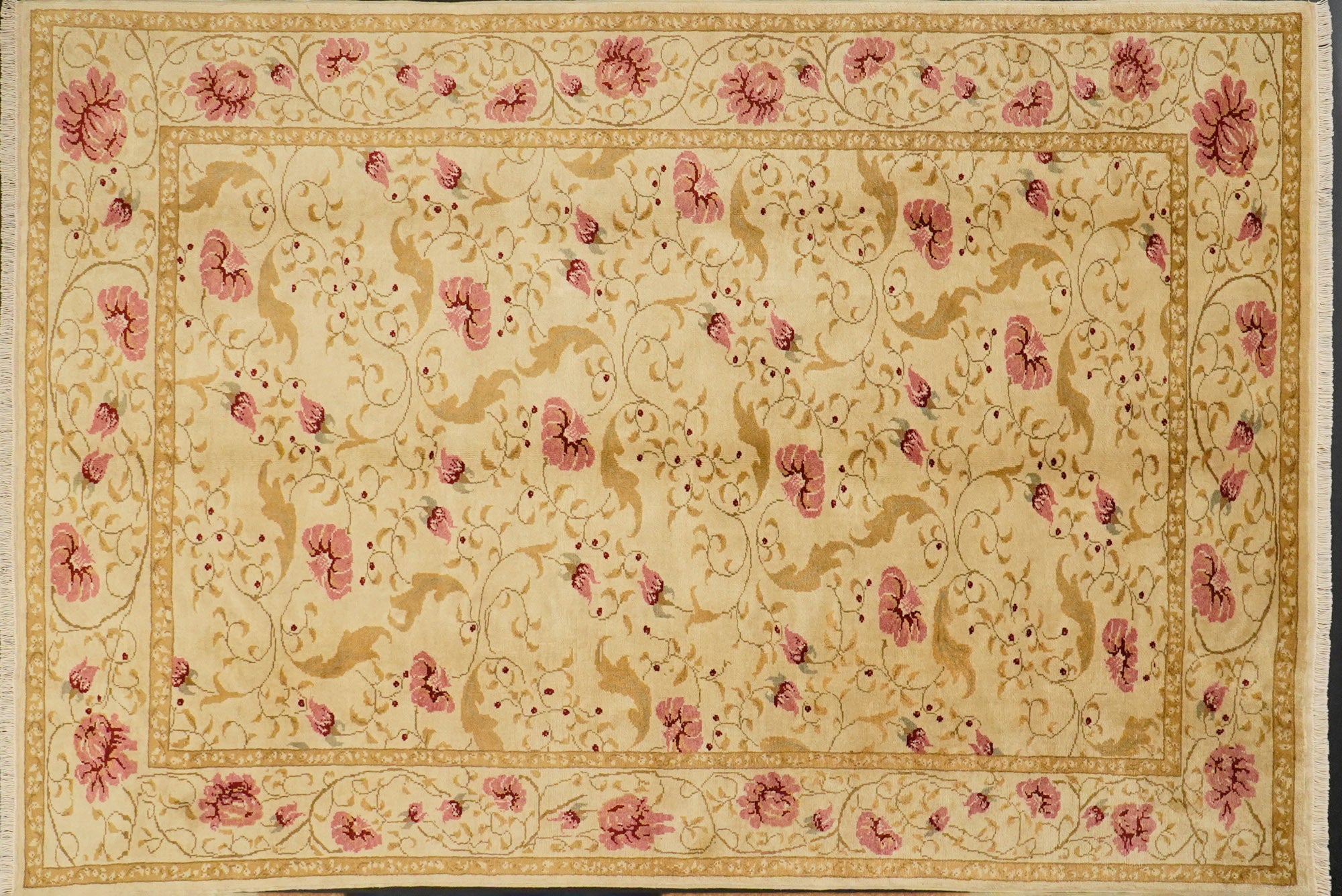 Mohair Series Hand-Woven Flower Patterned Beige Carpet