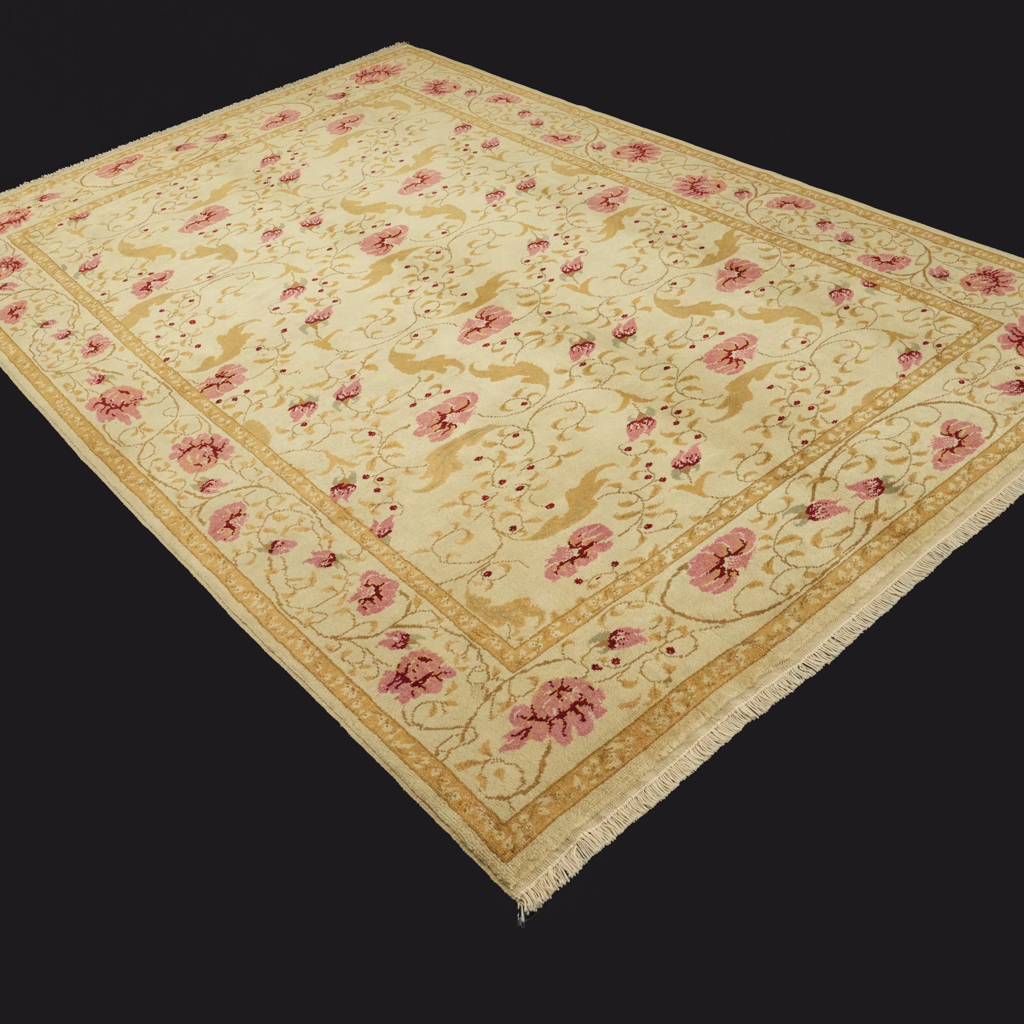 Mohair Series Hand-Woven Flower Patterned Beige Carpet