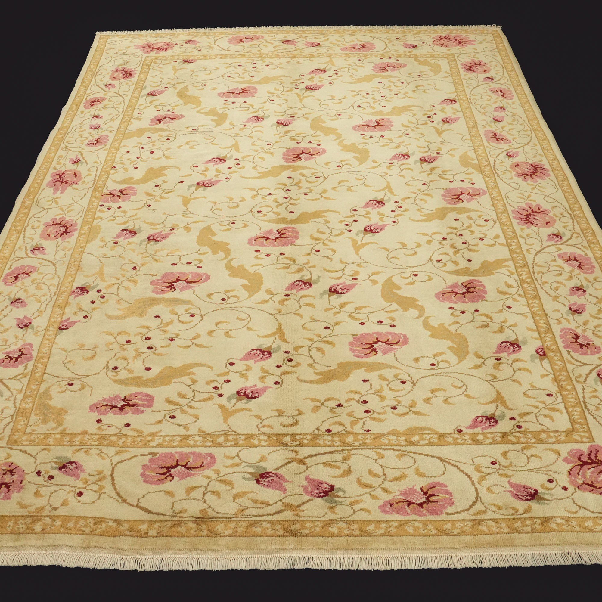 Mohair Series Hand-Woven Flower Patterned Beige Carpet