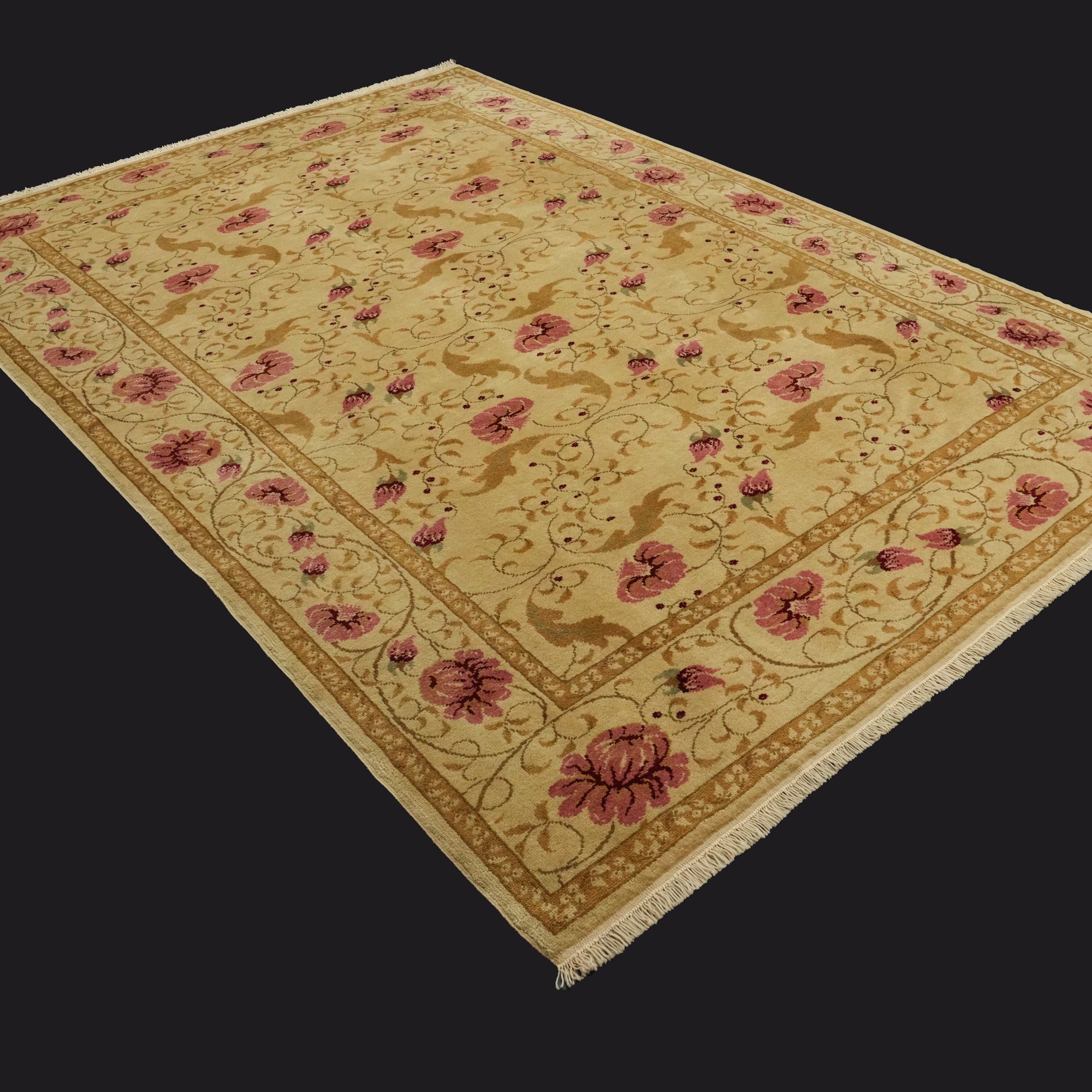 Mohair Series Hand-Woven Flower Patterned Beige Carpet