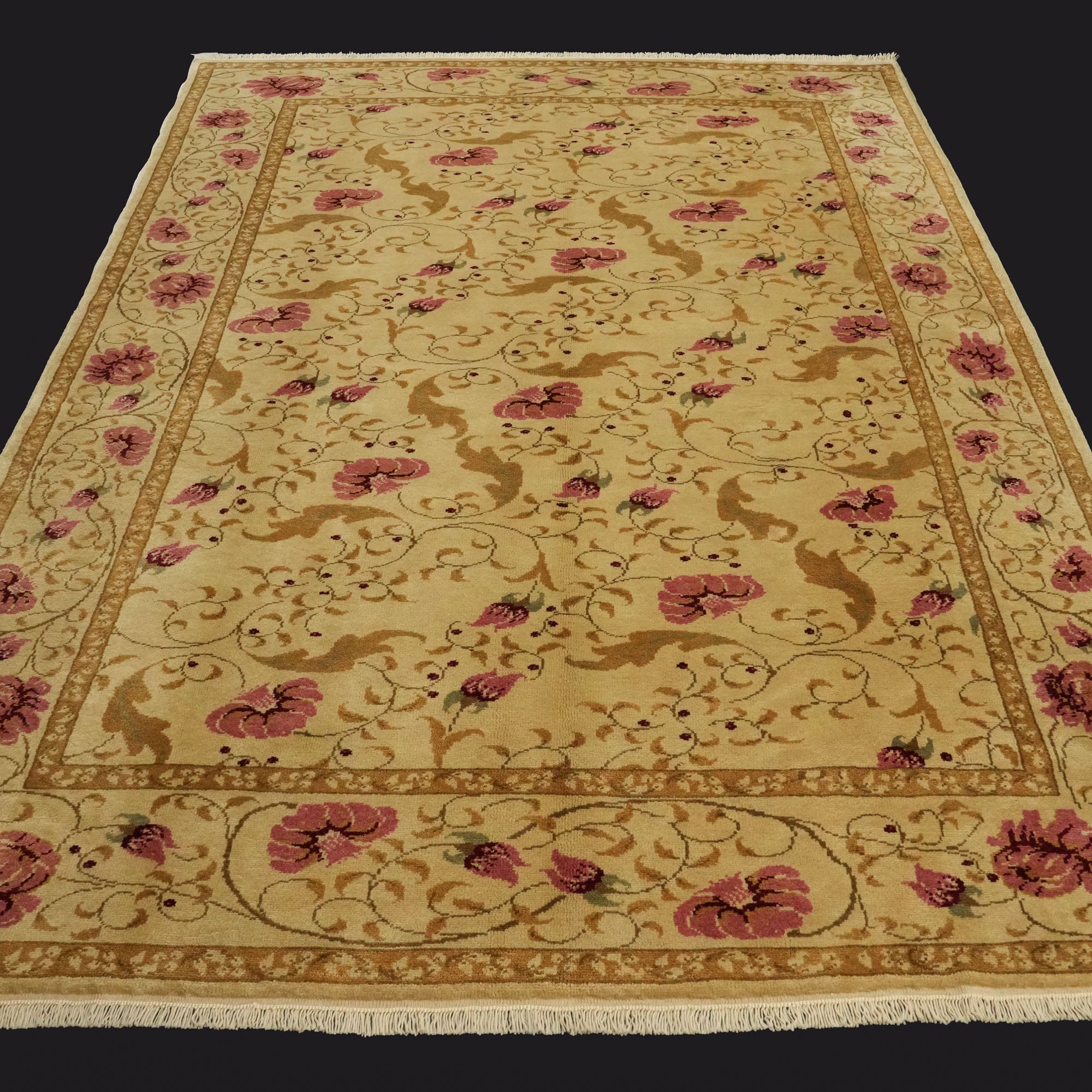 Mohair Series Hand-Woven Flower Patterned Beige Carpet