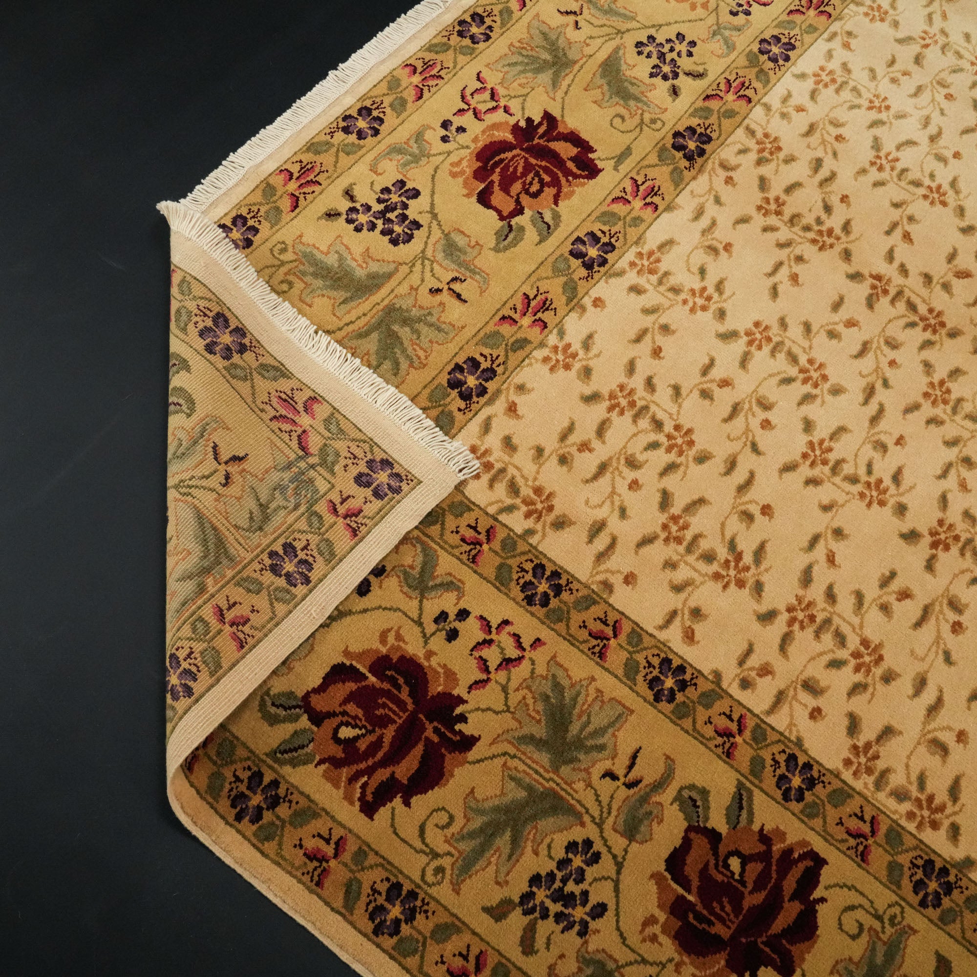 Mohair Series Hand-Woven Flower Patterned Beige Wool Carpet