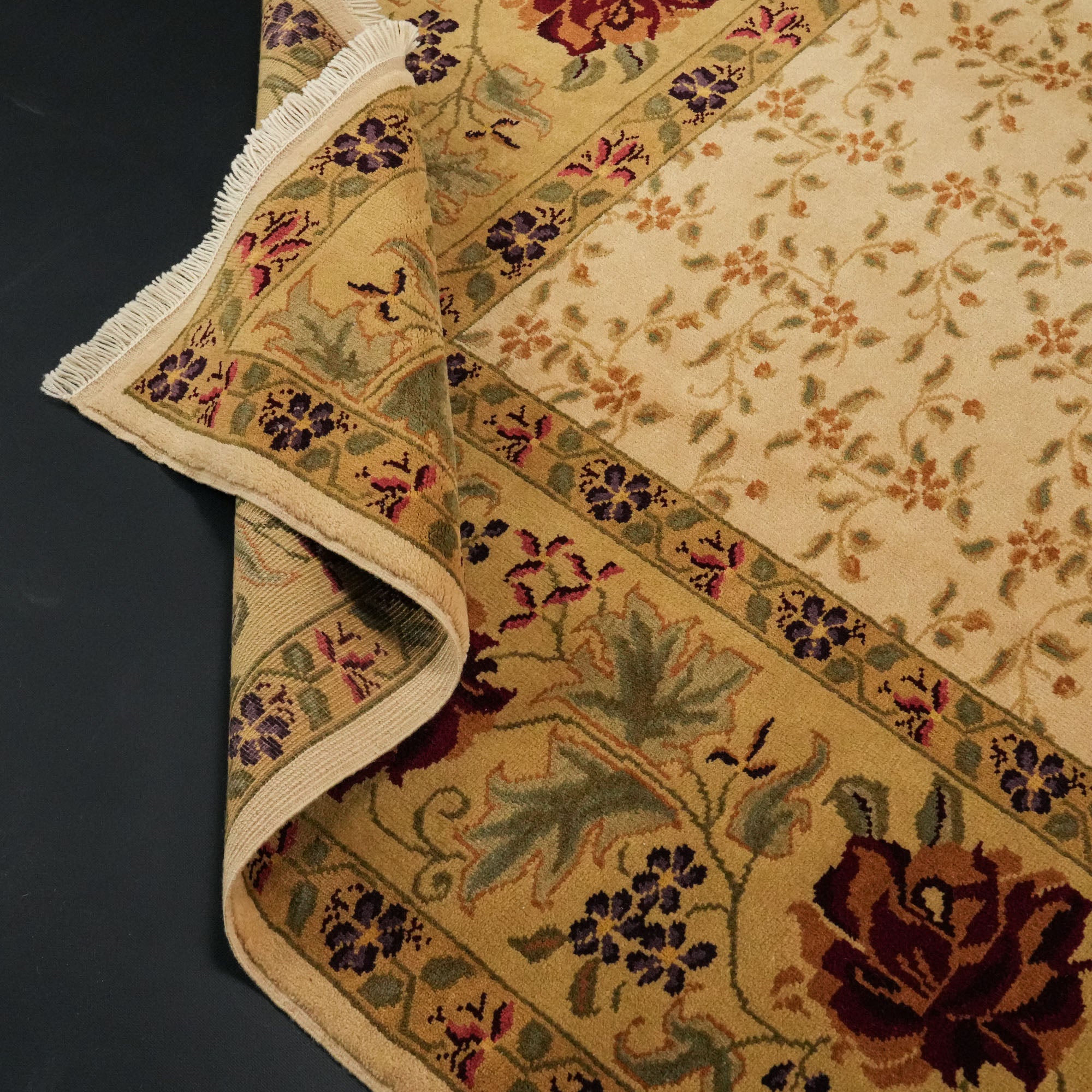 Mohair Series Hand-Woven Flower Patterned Beige Wool Carpet