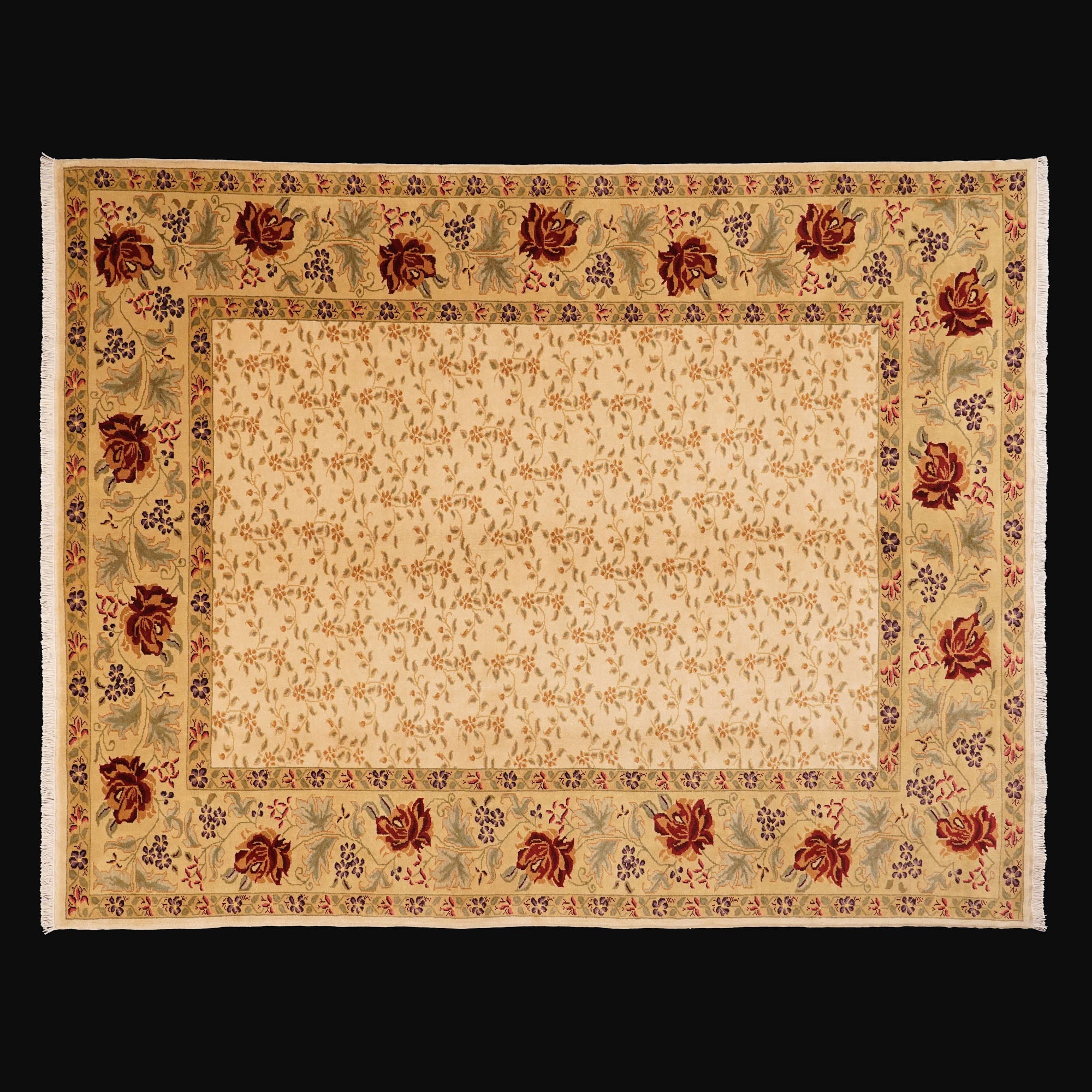 Mohair Series Hand-Woven Flower Patterned Beige Wool Carpet