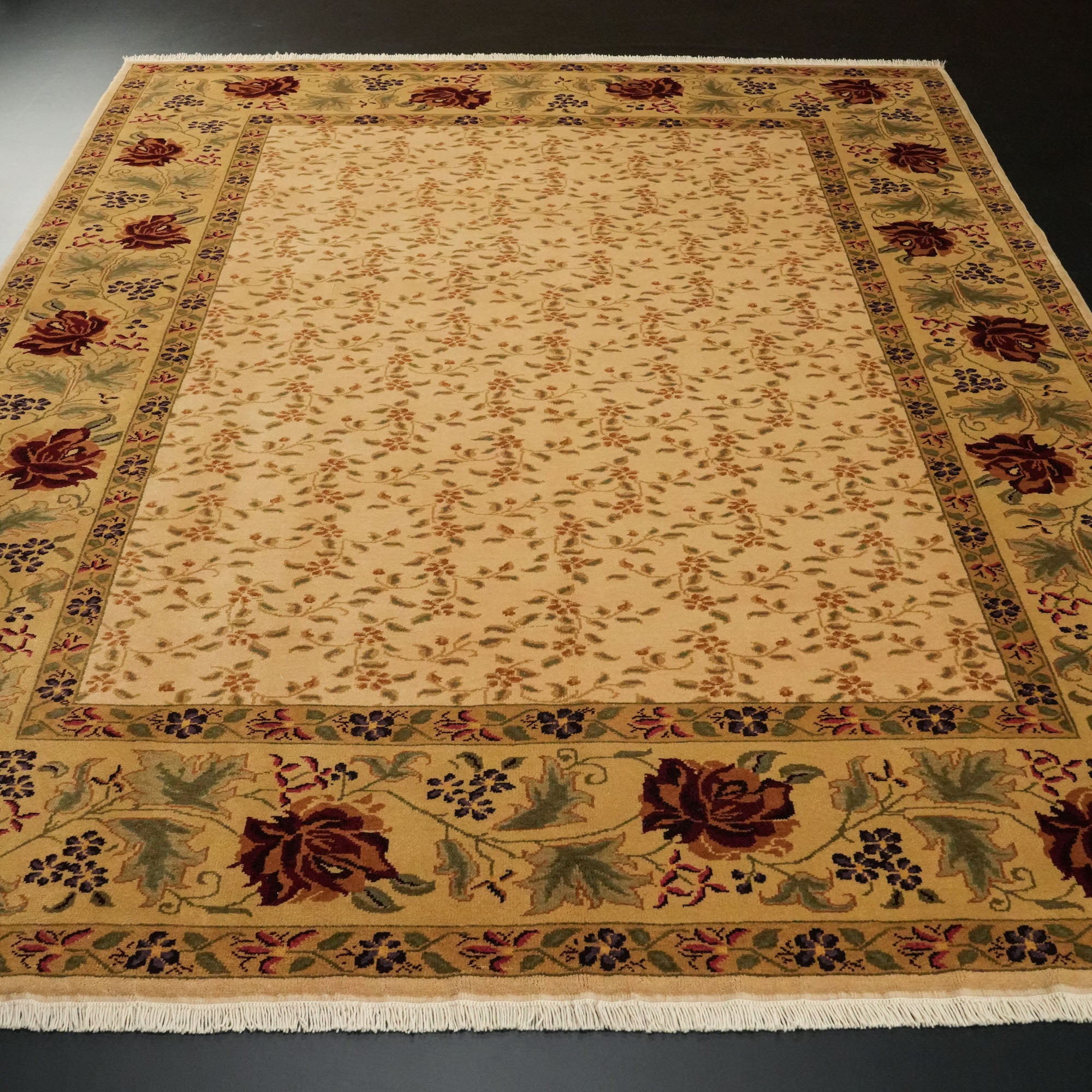 Mohair Series Hand-Woven Flower Patterned Beige Wool Carpet