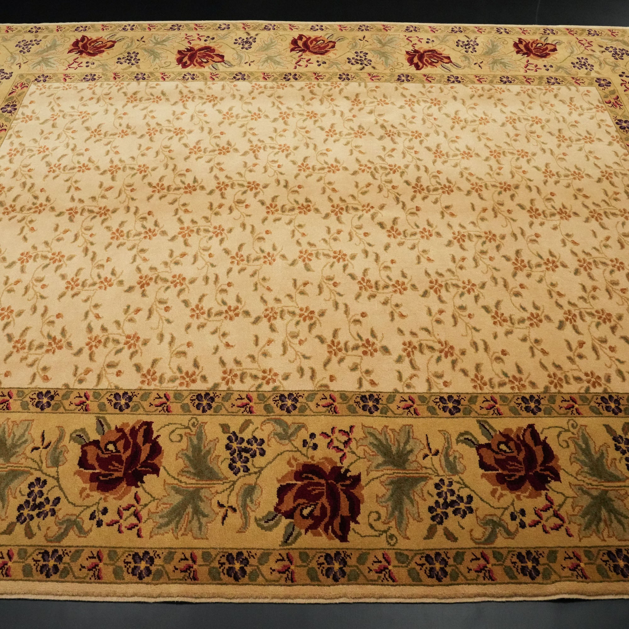 Mohair Series Hand-Woven Flower Patterned Beige Wool Carpet