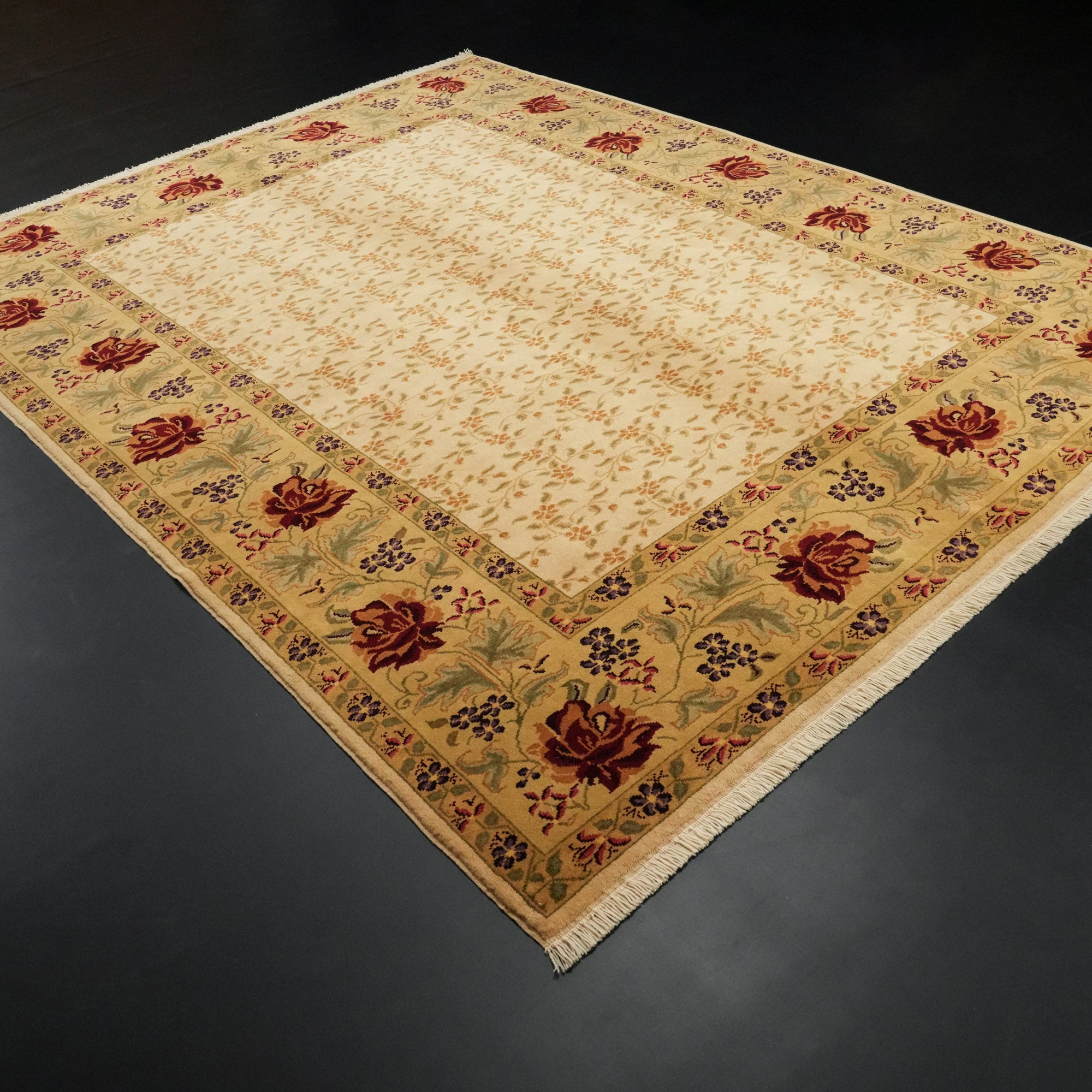 Mohair Series Hand-Woven Flower Patterned Beige Wool Carpet