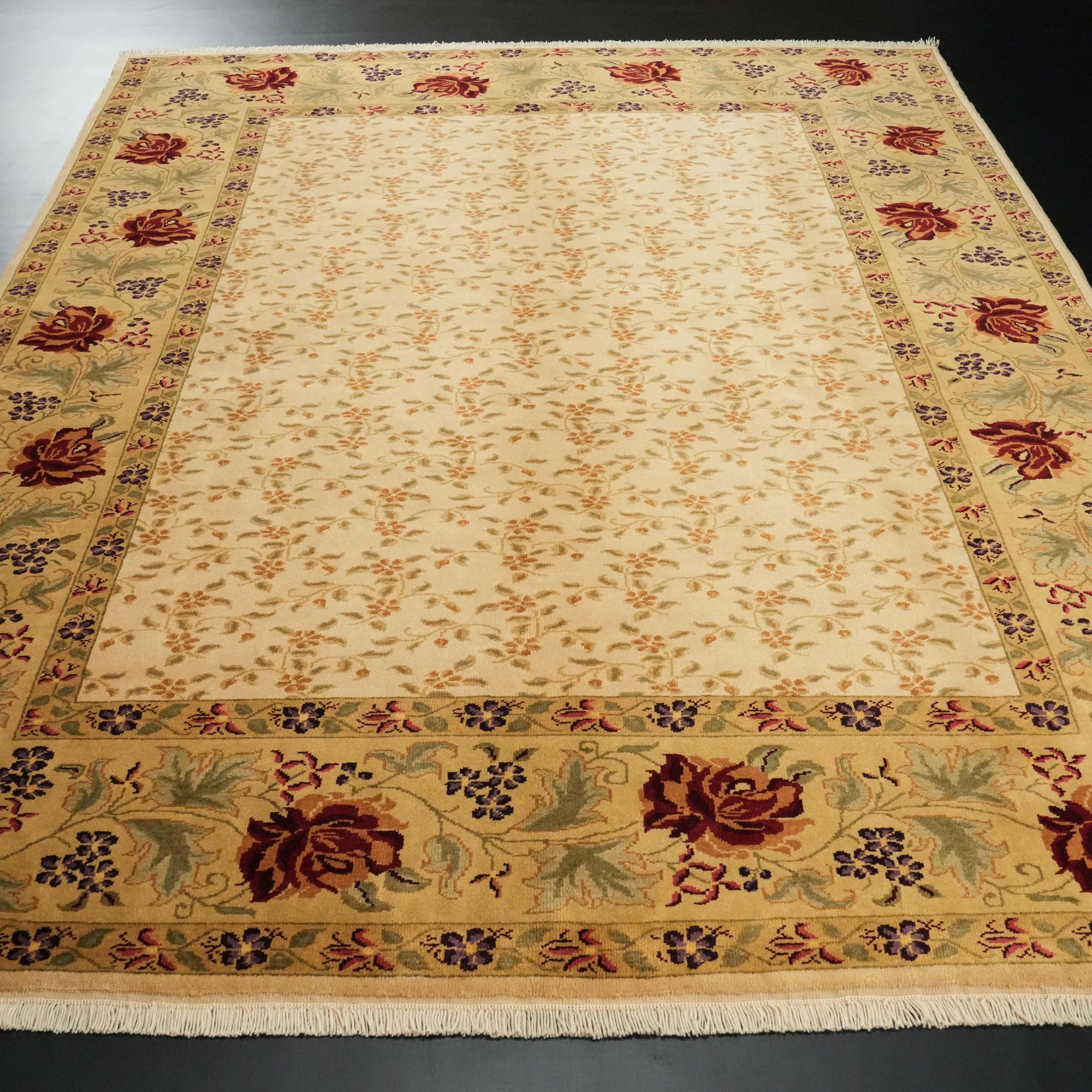 Mohair Series Hand-Woven Flower Patterned Beige Wool Carpet