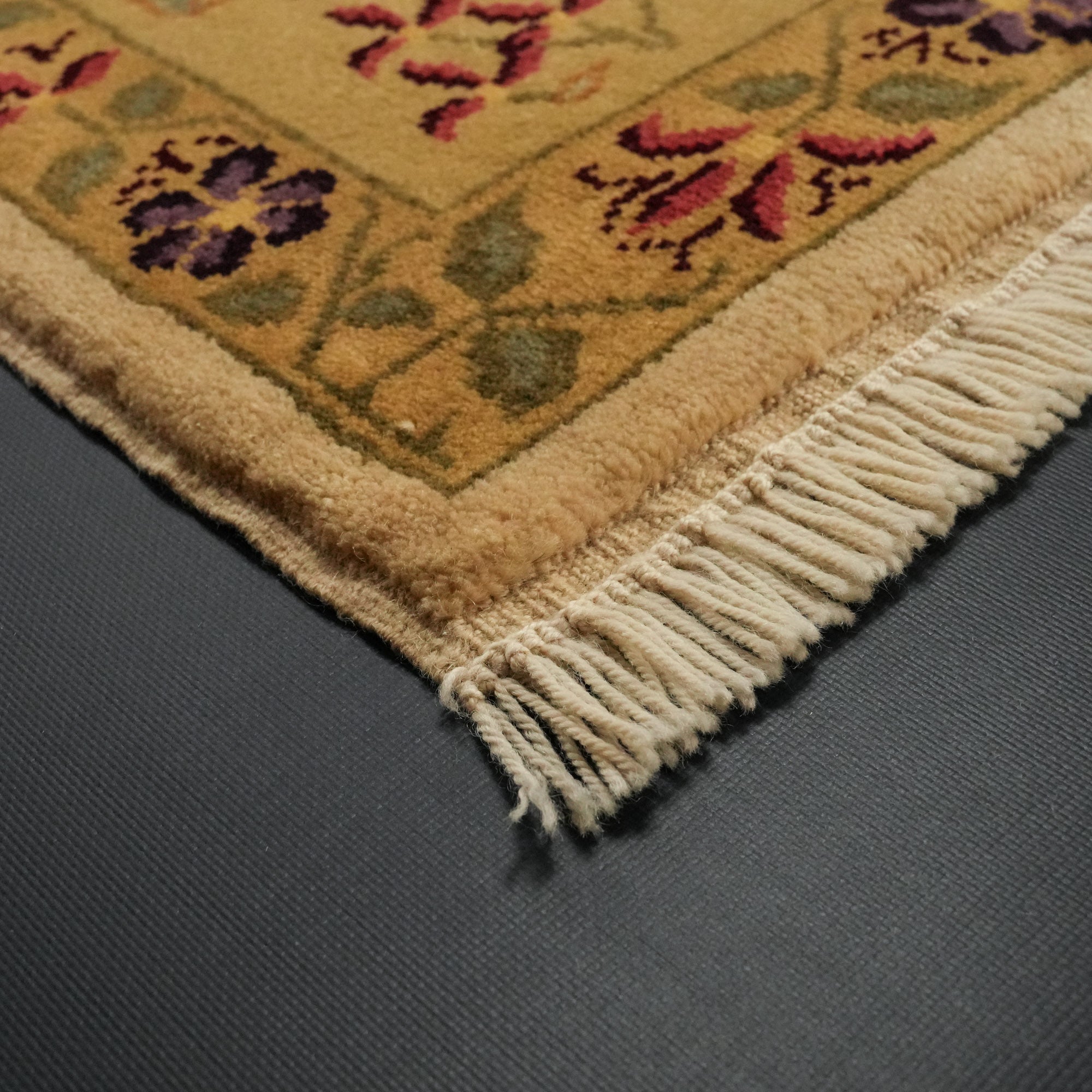 Mohair Series Hand-Woven Flower Patterned Beige Wool Carpet