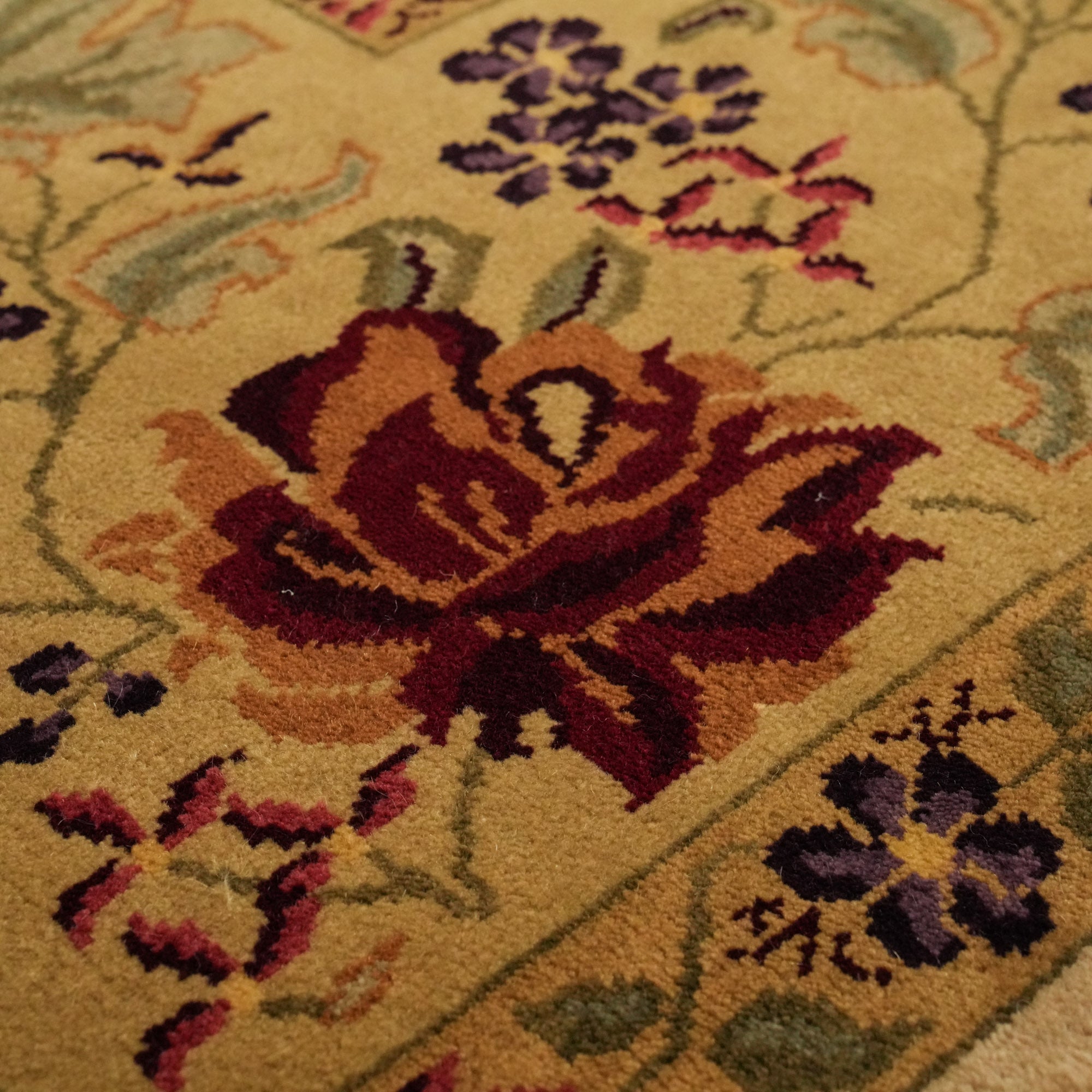 Mohair Series Hand-Woven Flower Patterned Beige Wool Carpet