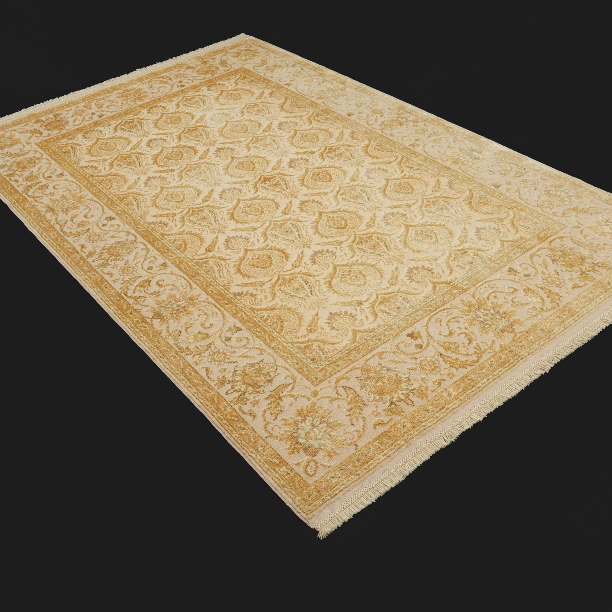 Ottoman Series Hand-Woven Flower Patterned Cream Wool Carpet