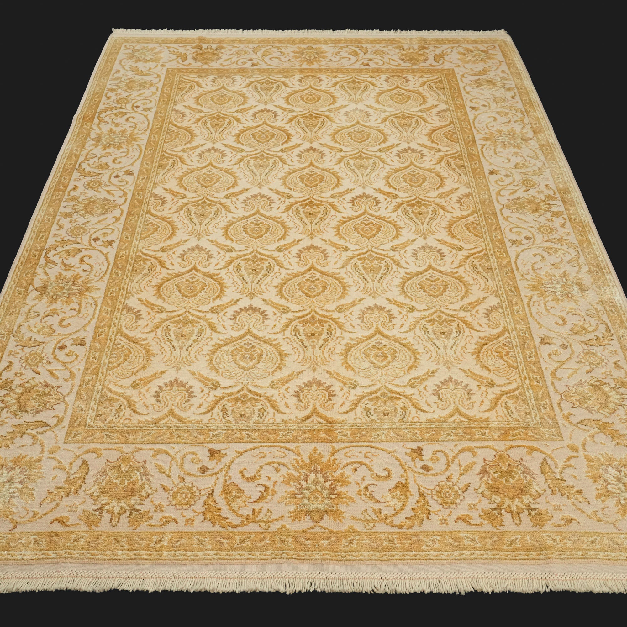 Ottoman Series Hand-Woven Flower Patterned Cream Wool Carpet