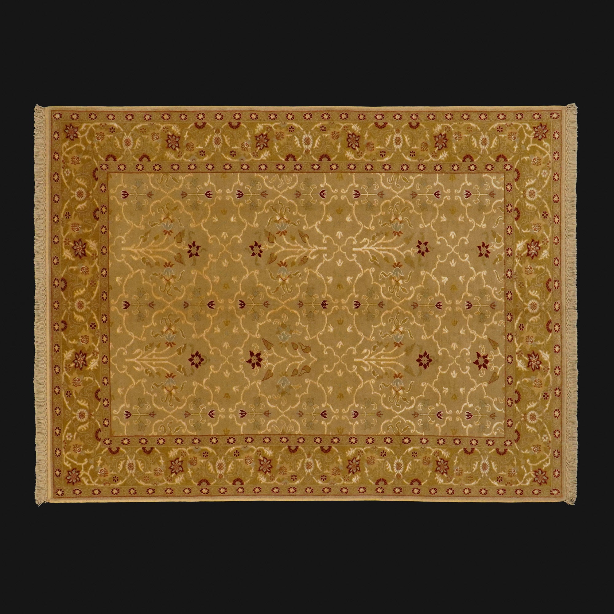 Sultan Series Hand-Woven Flower Patterned Beige Silk Carpet