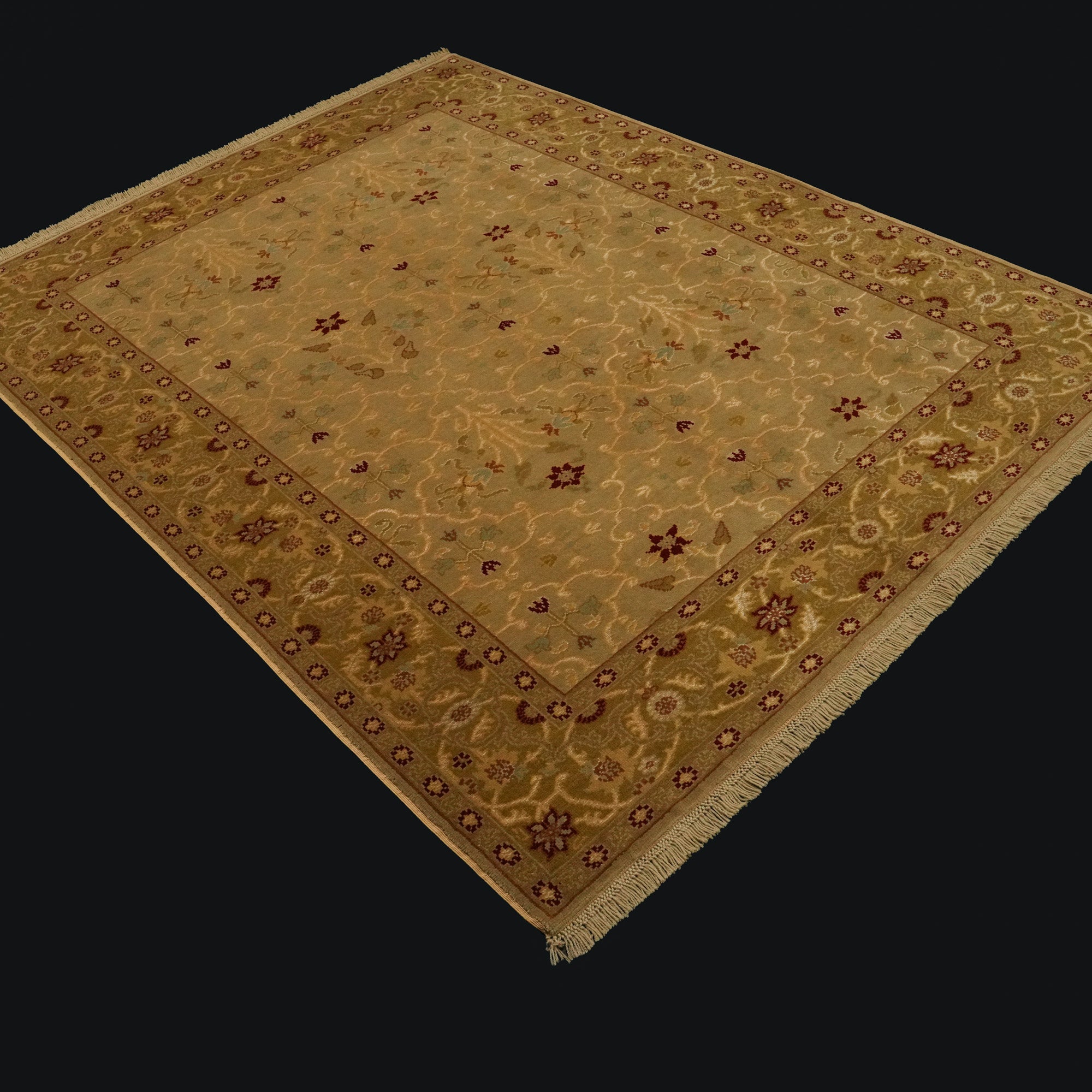 Sultan Series Hand-Woven Flower Patterned Beige Silk Carpet