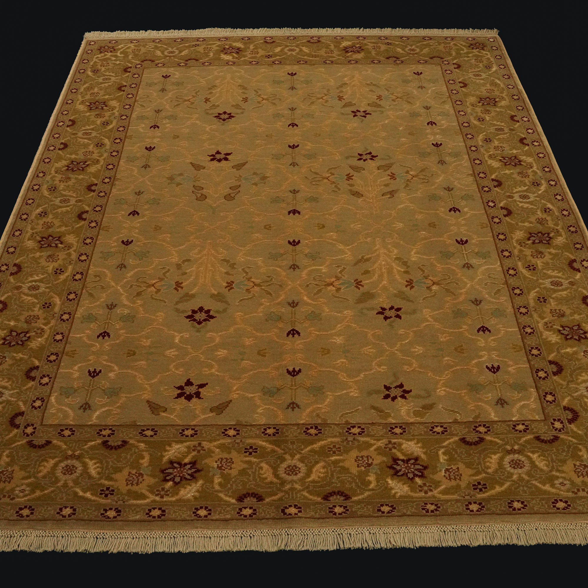 Sultan Series Hand-Woven Flower Patterned Beige Silk Carpet